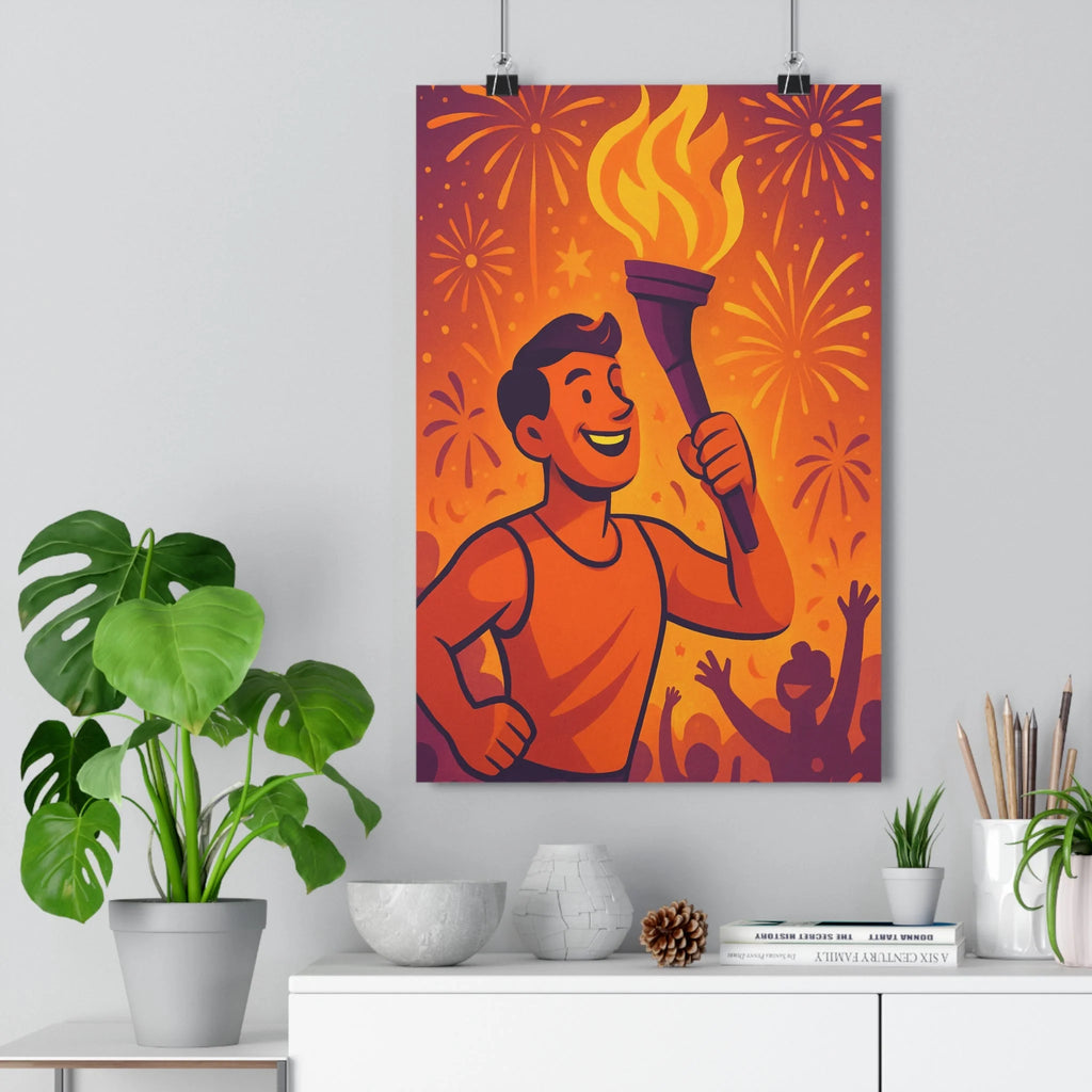 Poster décoratif dessin animé orange jaune joyeux salon chambre dynamique ambiance festive vibrant éclatant