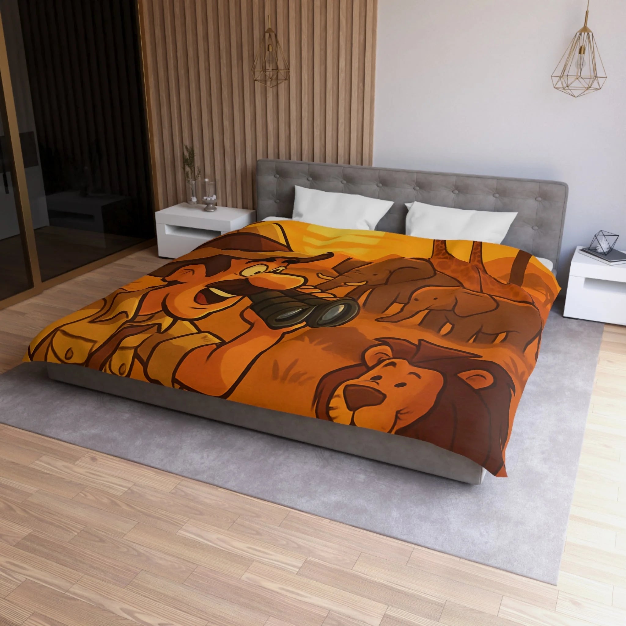 Housse de couette safari au coucher de soleil avec animaux d'Afrique pour enfants