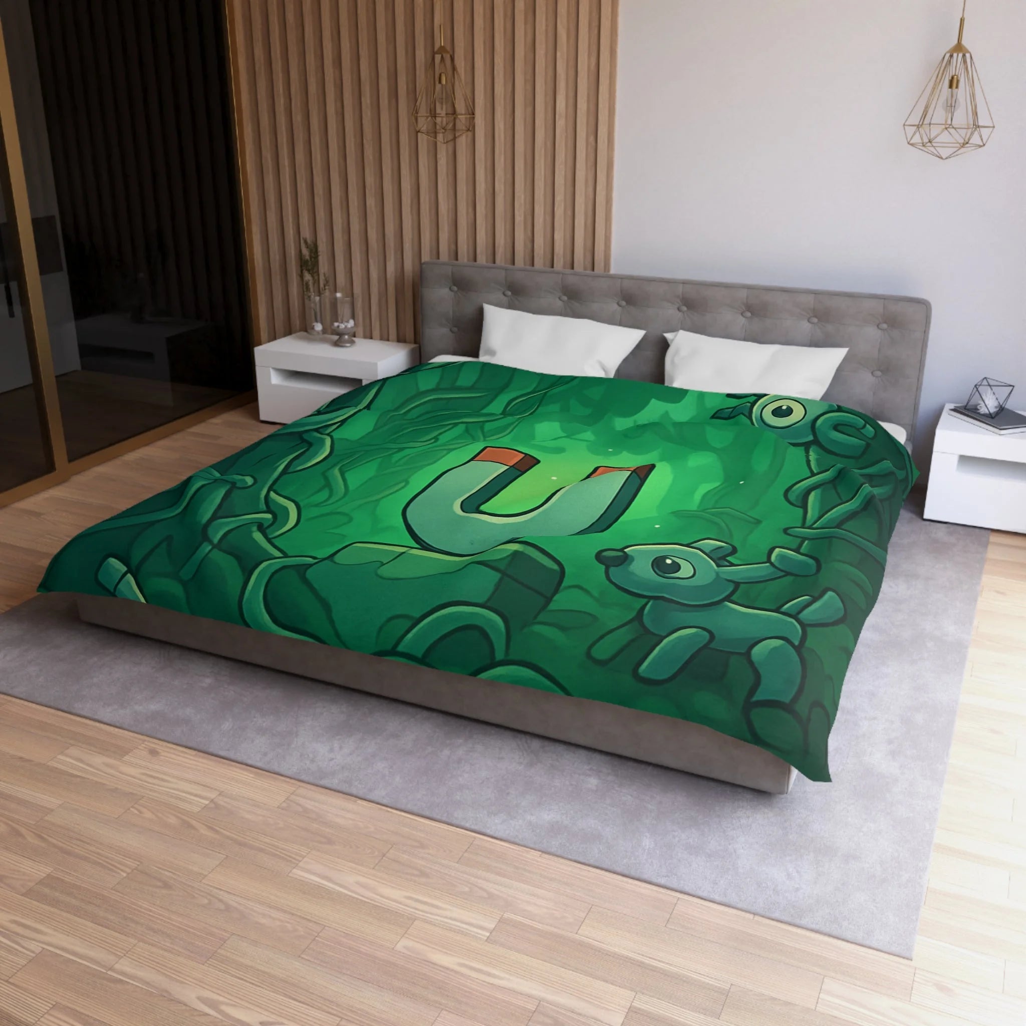 Housse de couette verte forêt magnétique animaux déco pour chambre enfants imaginative