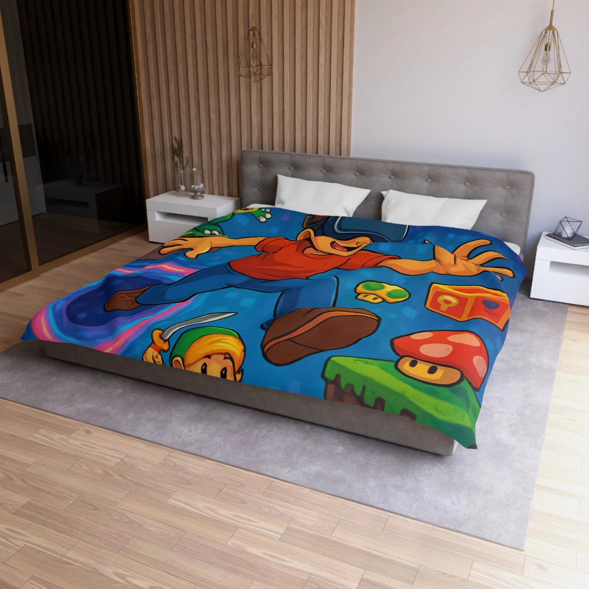 Housse de Couette Microfibre Illustration Unique Design Moderne Décoration Intérieure Raffinée