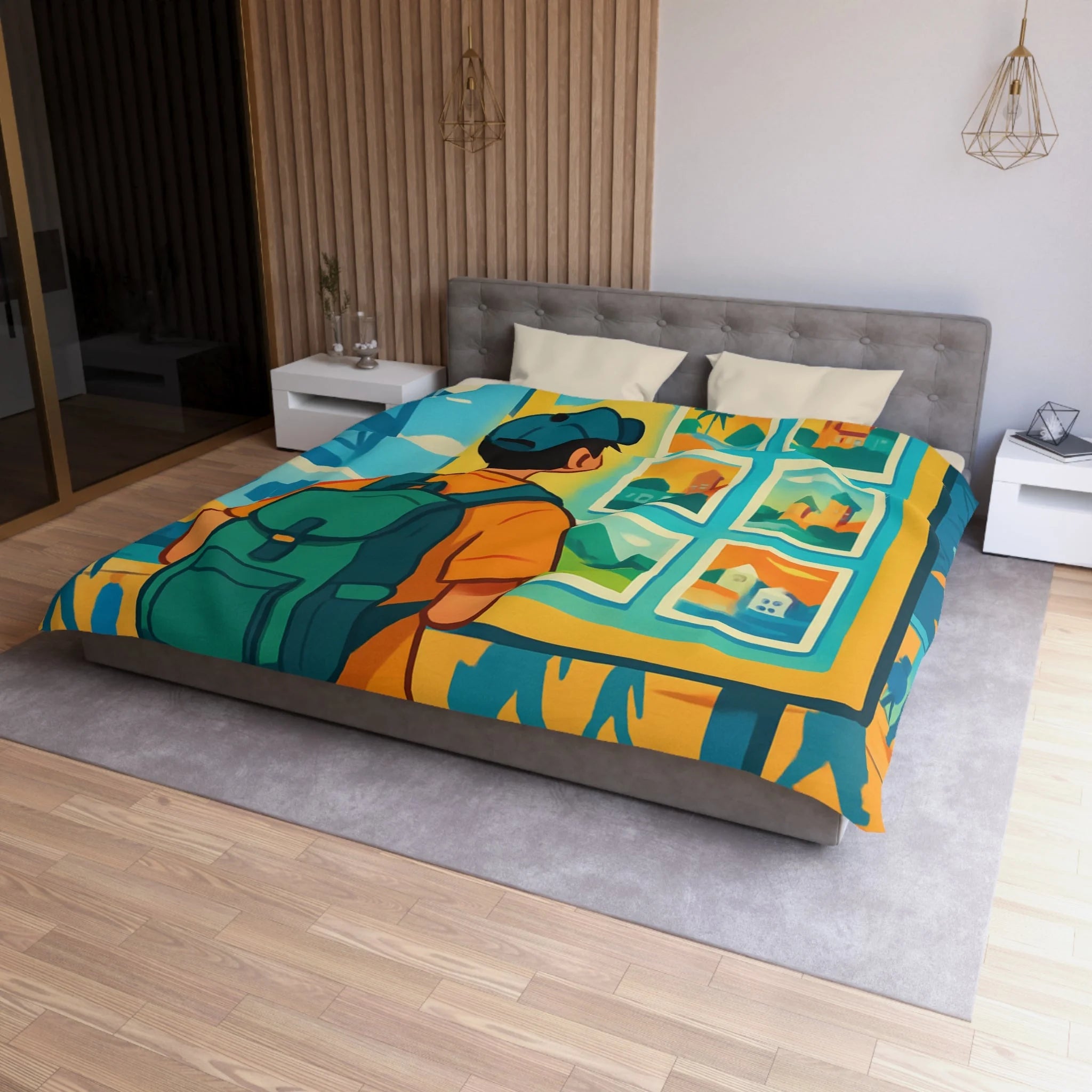 Housse de Couette Microfibre Design Artistique Moderne Décoration Chambre Confort Premium