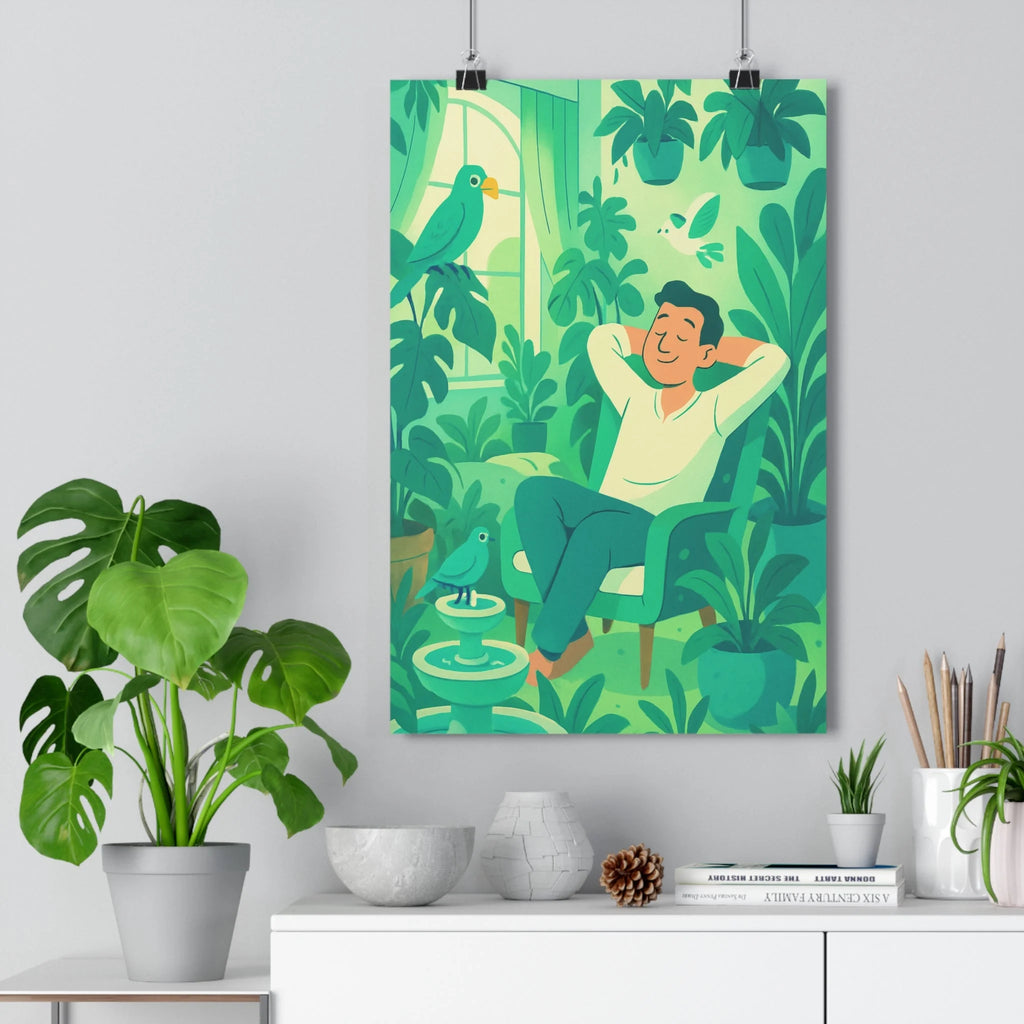 Poster décoratif botanique vert bleu cartoon relaxant salon chambre nature ambiance artistique qualité qualité