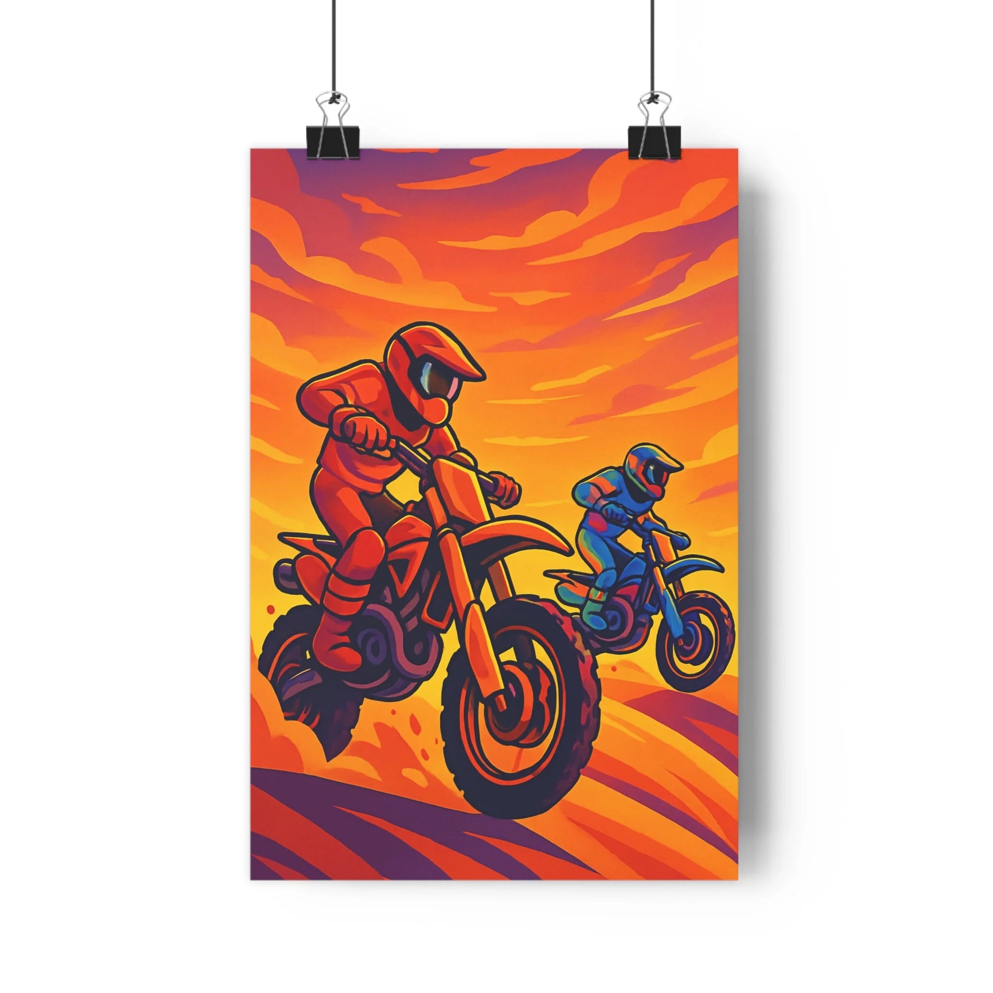 Poster décoratif animé rouge orange dynamique aventure motocross chambre salon sport vibrant 30x46 cm