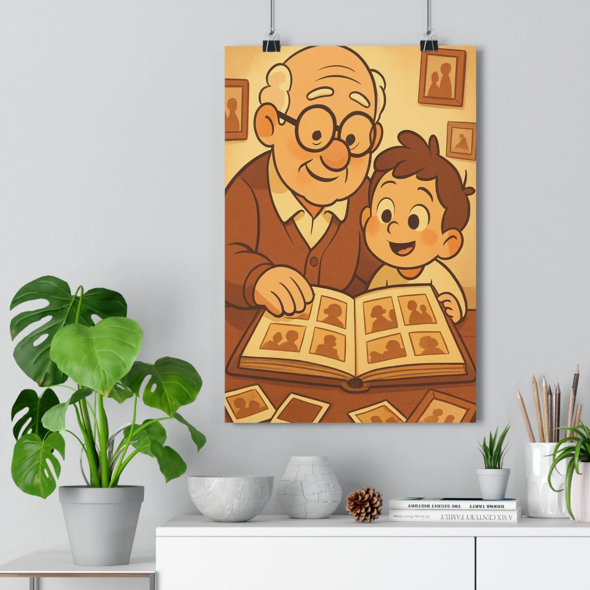 Poster décoratif vintage brun beige nostalgique joyeux salon chambre famille chaleureux rétro cartoon ambiance