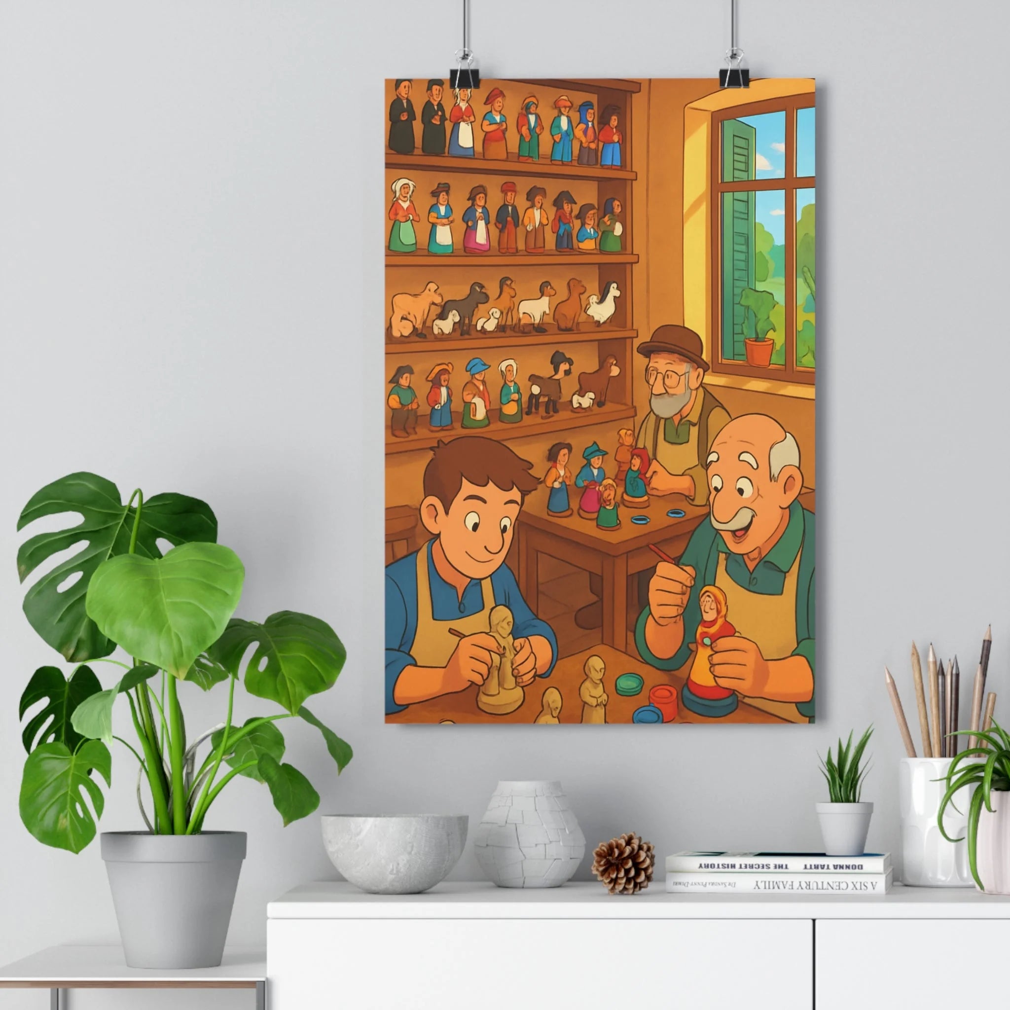 Poster décoratif coloré provençal joyeux artisanal traditionnel salon chambre figurines ambiance chaleureuse unique qualité