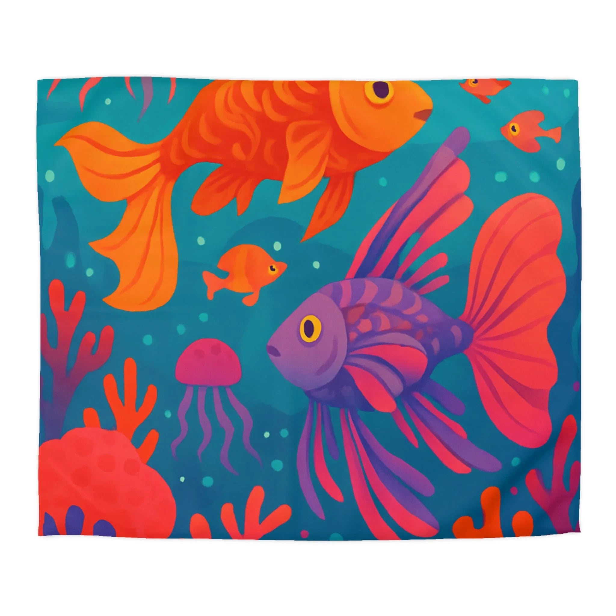 Housse de couette océan coloré avec poissons exotiques et coraux lumineux, ambiance tropicale sereine