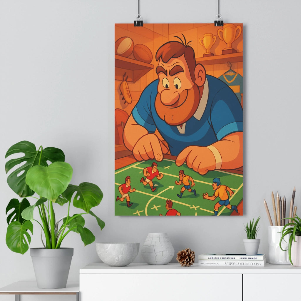 Poster décoratif cartoon rugby stratégie joyeux chaleureux salon bureau enfant ambiance sportive dynamique qualité