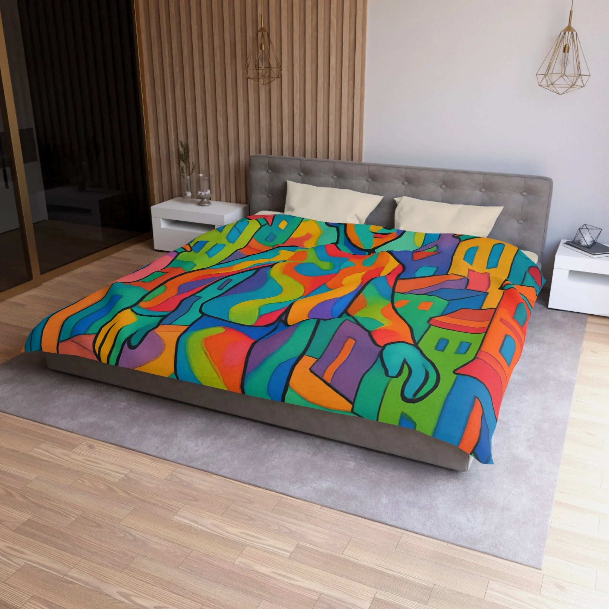 Housse de Couette Microfibre Motif Créatif Original Style Contemporain Chambre Élégante