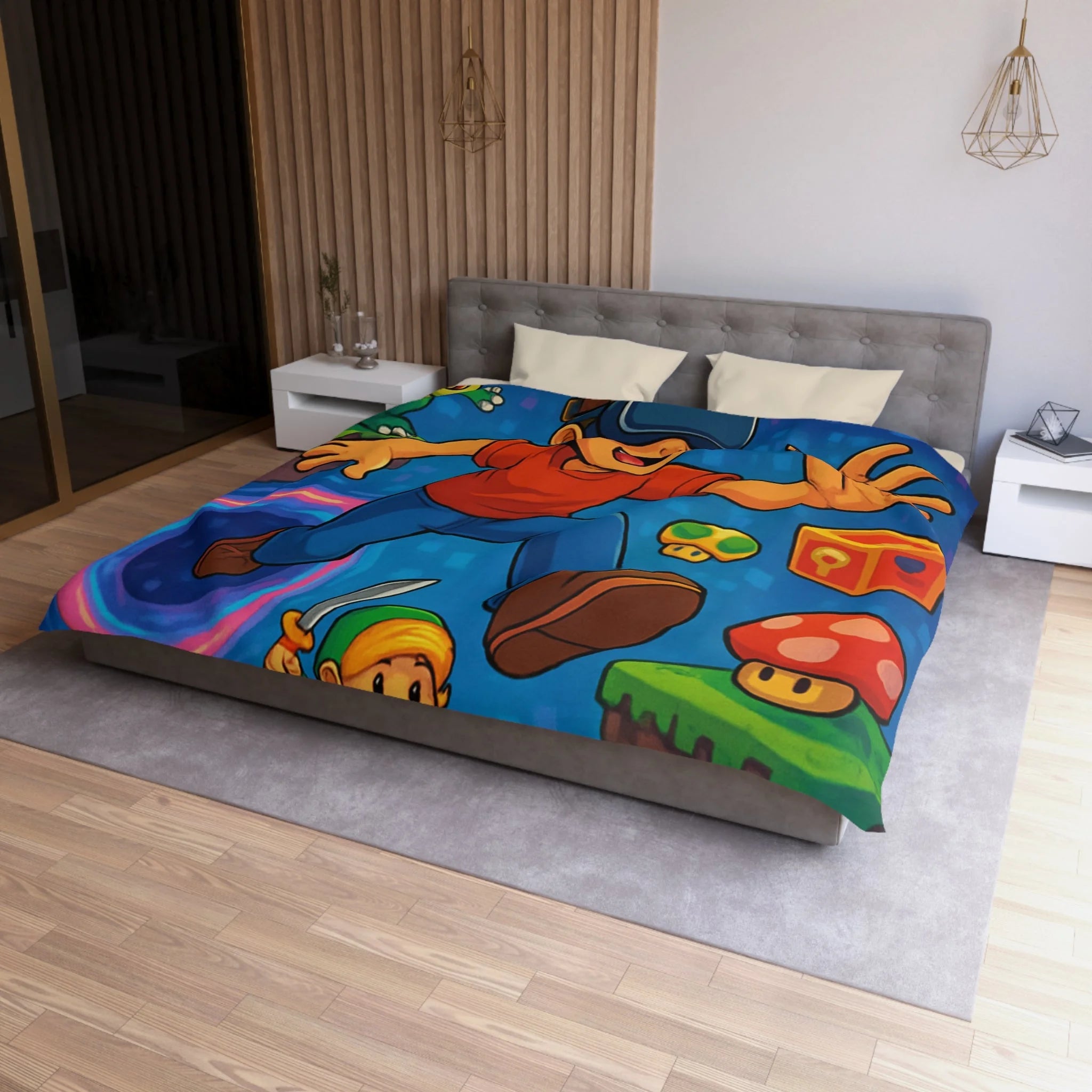 Housse de Couette Microfibre Illustration Unique Design Moderne Décoration Intérieure Raffinée