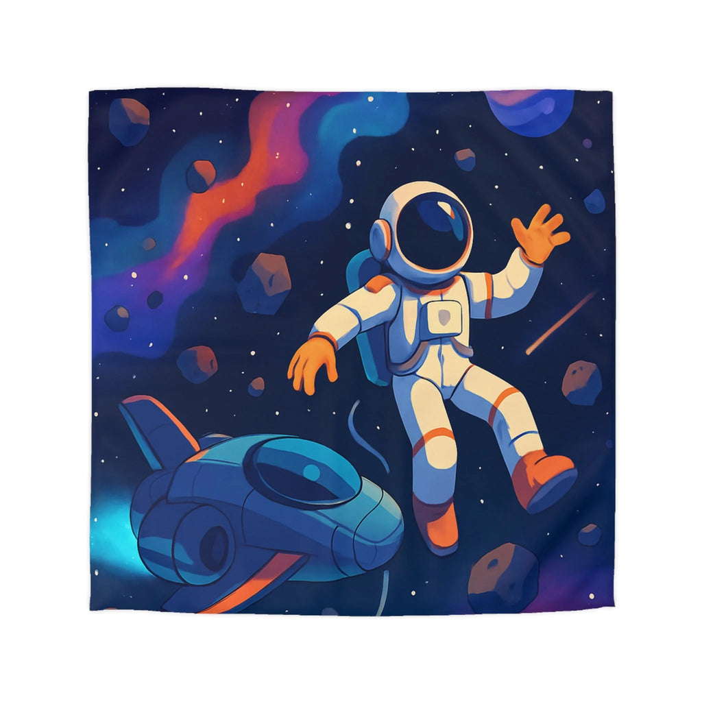Housse de couette spatiale colorée avec astronaute flottant parmi planètes et étoiles