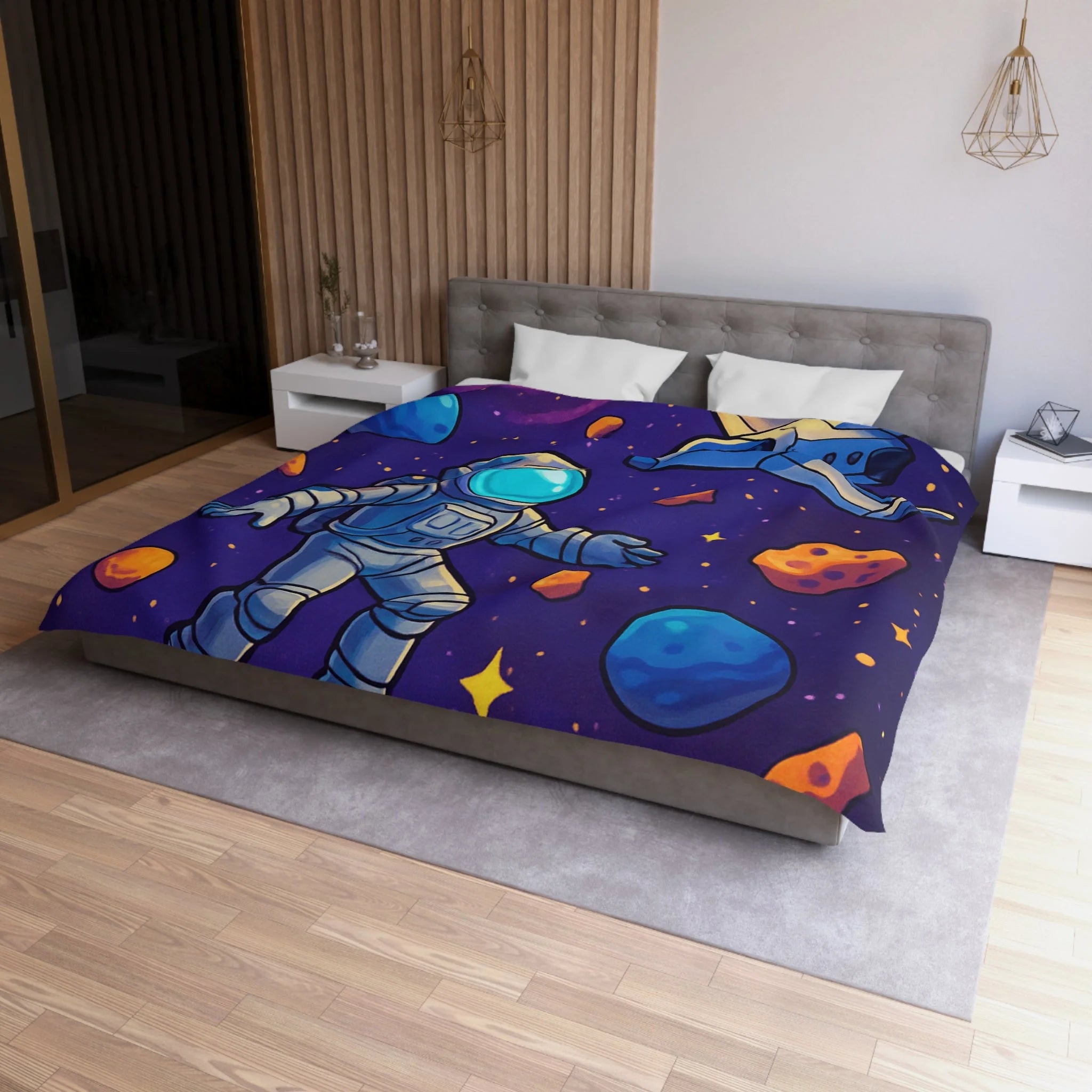 Housse de couette spatiale avec astronaute et planètes colorées pour enfants et adultes