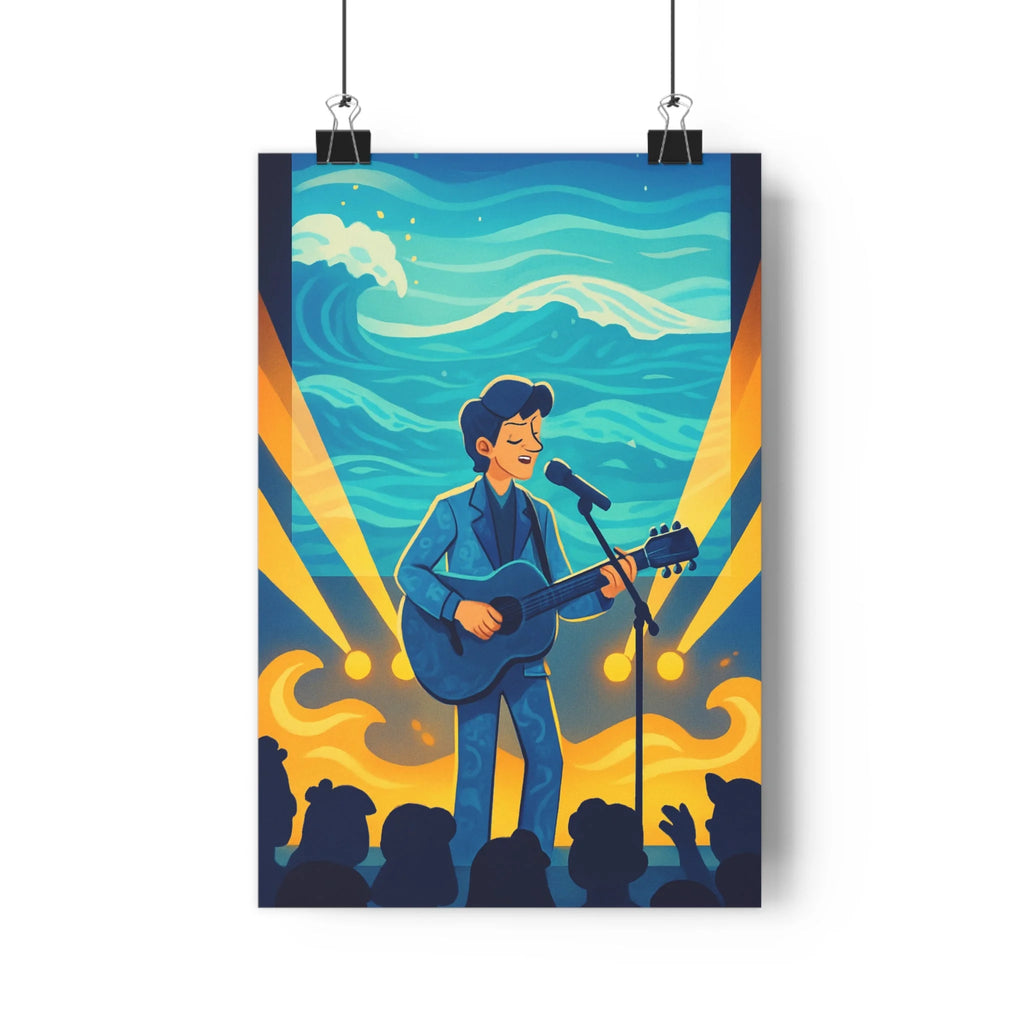 Poster décoratif musical bleu argenté moderne ambiance concert salon chambre vibrant 30x46 cm artistique