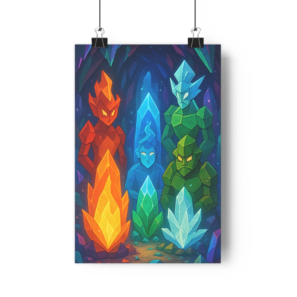 Poster décoratif mystique cristallin rouge bleu vert orange chambre enfant géométrique vibrant design 30x46