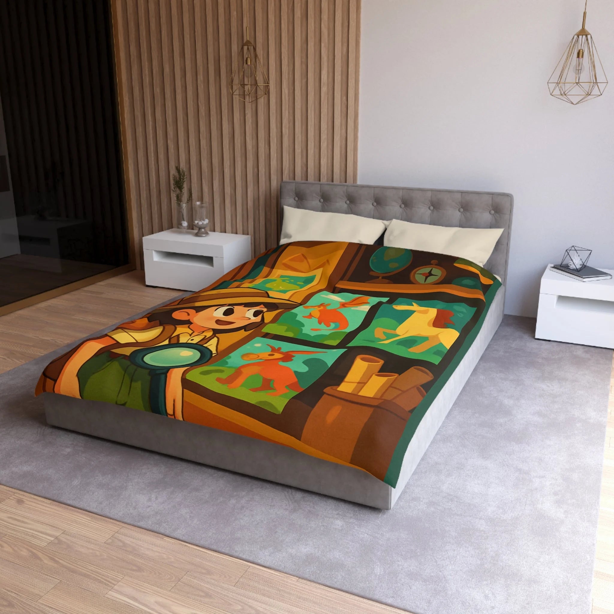 Housse de couette thème exploration avec dragon et licorne pour chambre enfant