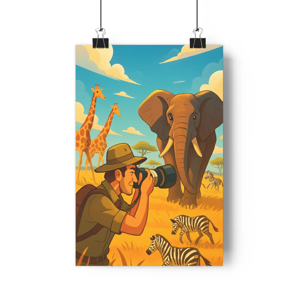 Poster décoratif animé vibrant éléphant zèbres girafes aventure joyeux salon chambre 30x46 coloré qualité