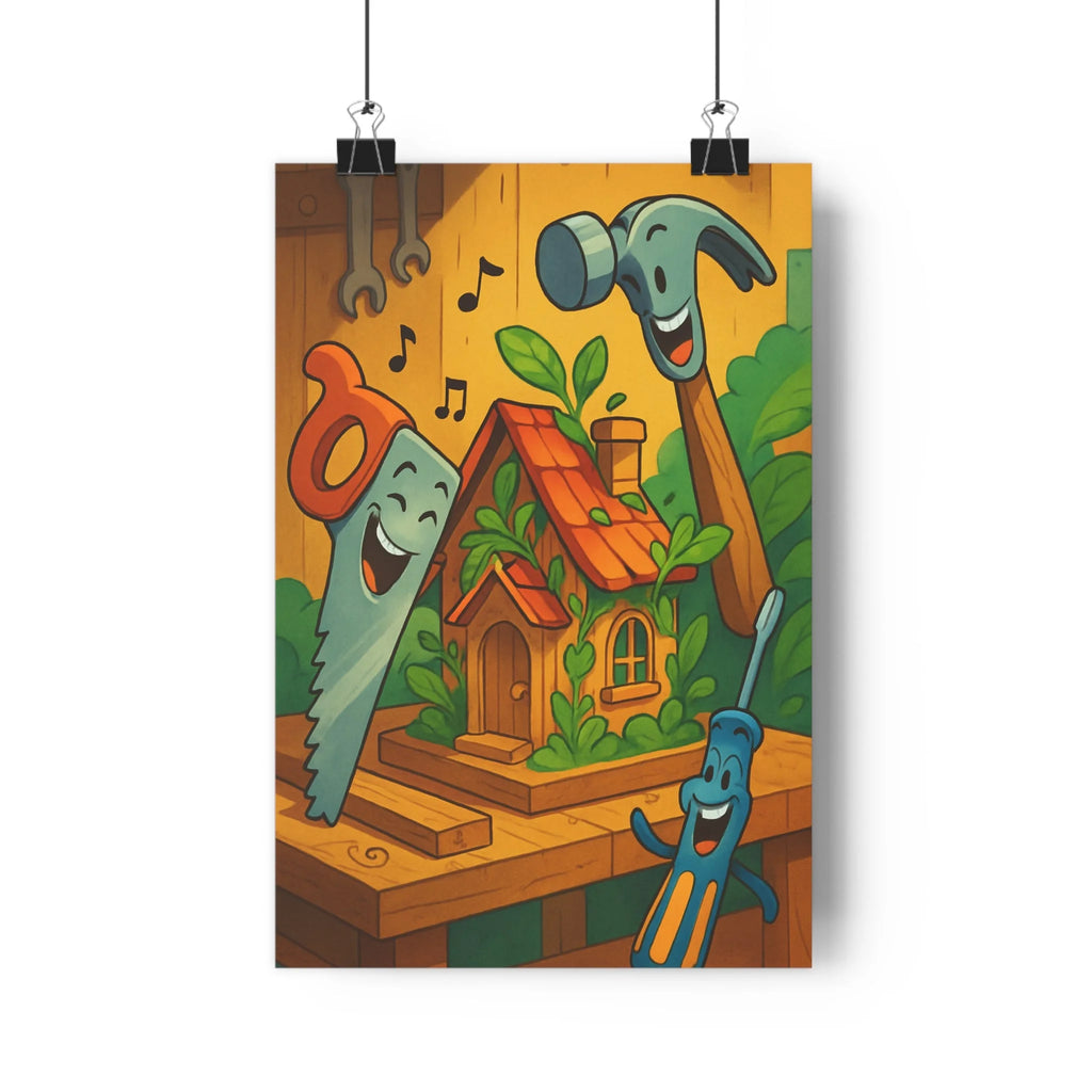Poster décoratif bricolage joyeux coloré vert orange marron cartoon chambre enfant atelier maison 30x46