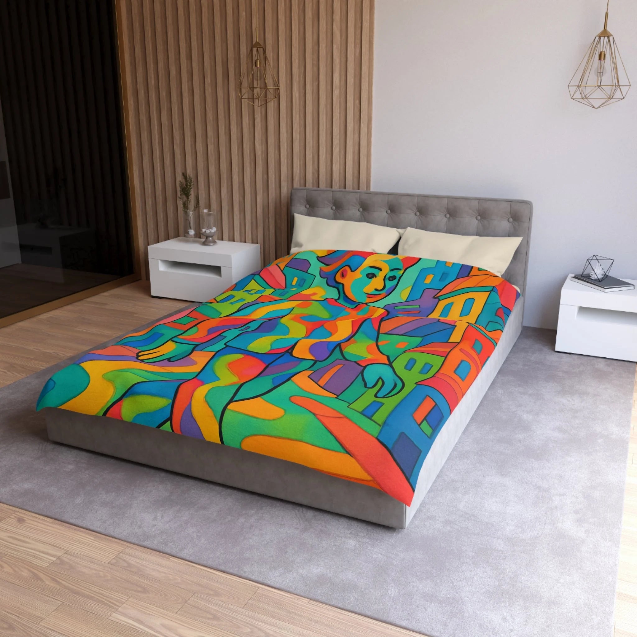 Housse de Couette Microfibre Motif Créatif Original Style Contemporain Chambre Élégante