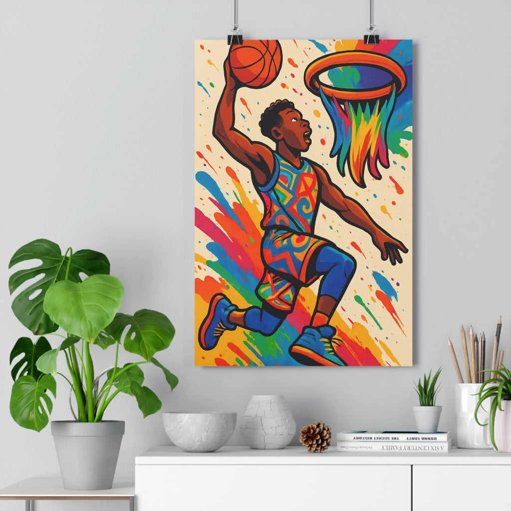 Poster décoratif basketball pop art couleurs vives dynamique salon chambre bureau moderne 30x46 vibrance