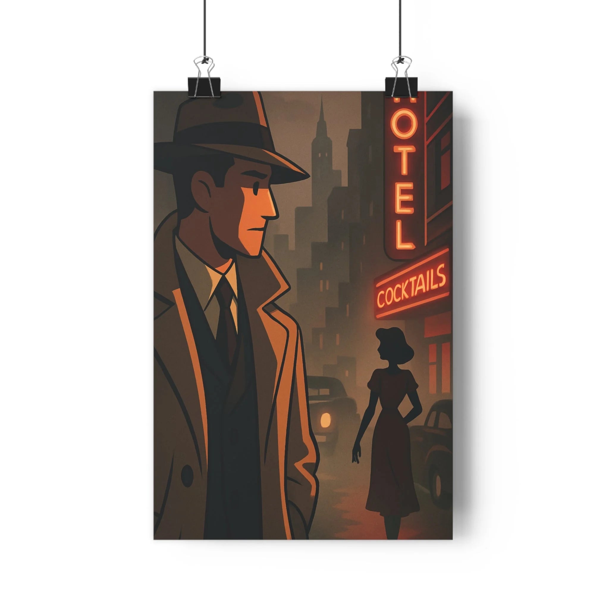 Poster décoratif vintage rouge noir mystérieux années salon cinéma ambiance rétro élégant œuvre artistique