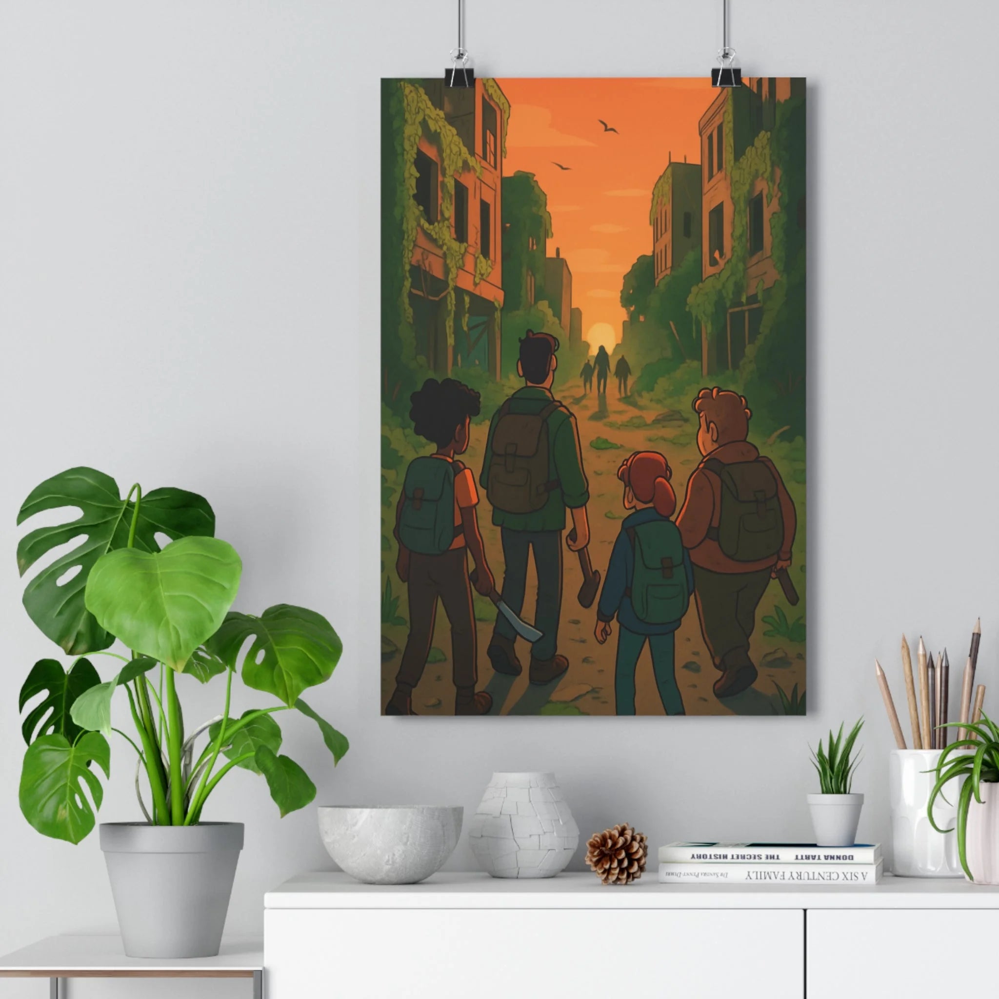 Poster décoratif aventure orange éclatant style dessiné salon moderne mystérieux envie intrigant unique vibrant