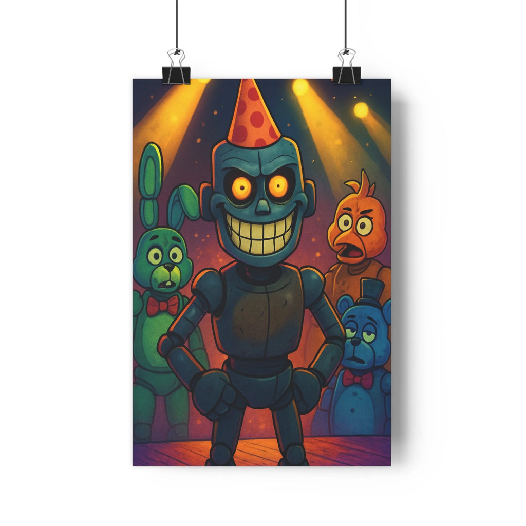 Poster décoratif cartoon nocturne jaune bleu mystique chambre enfant scène captivante animé ambiance festive