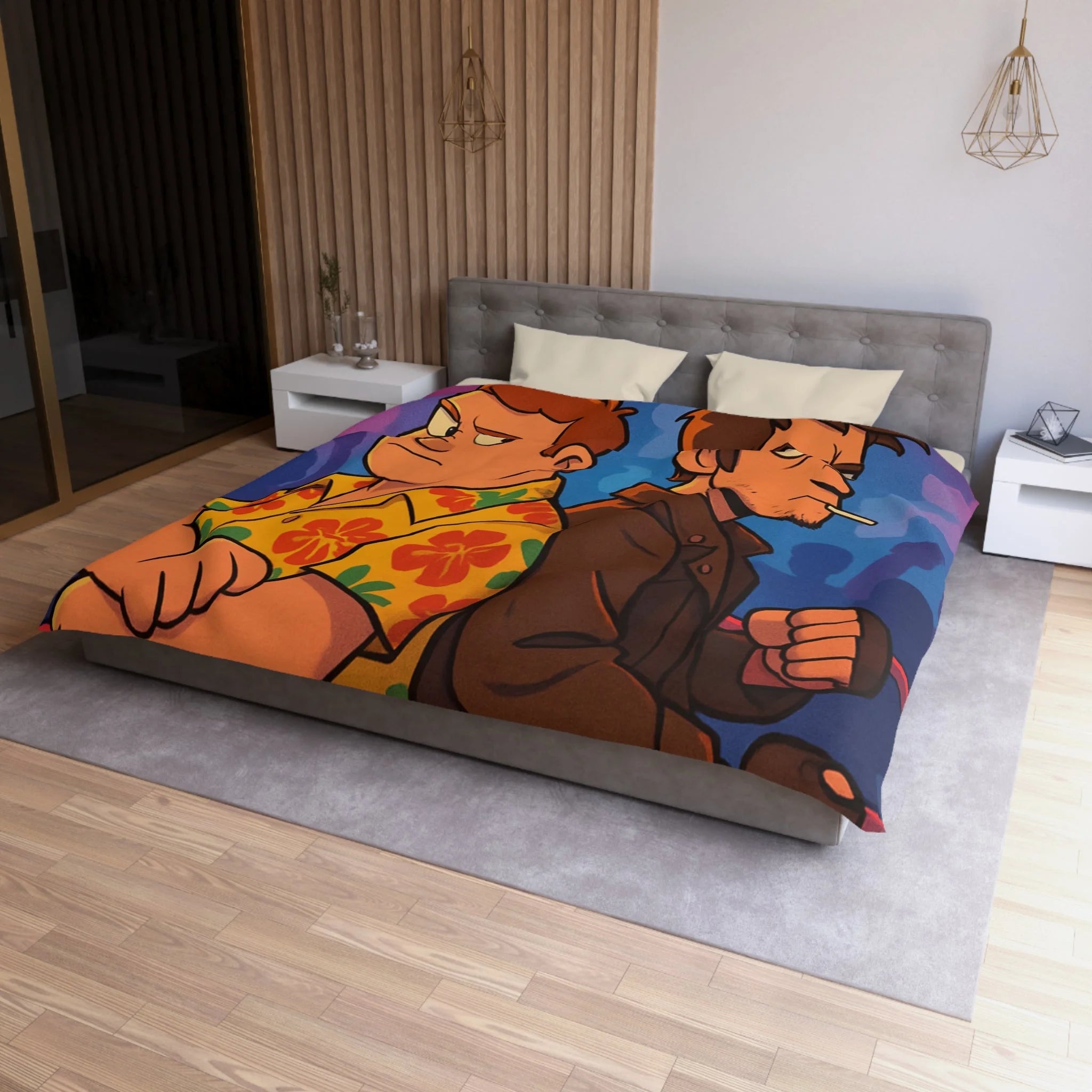 Housse de Couette Microfibre Illustration Unique Design Moderne Décoration Intérieure Raffinée
