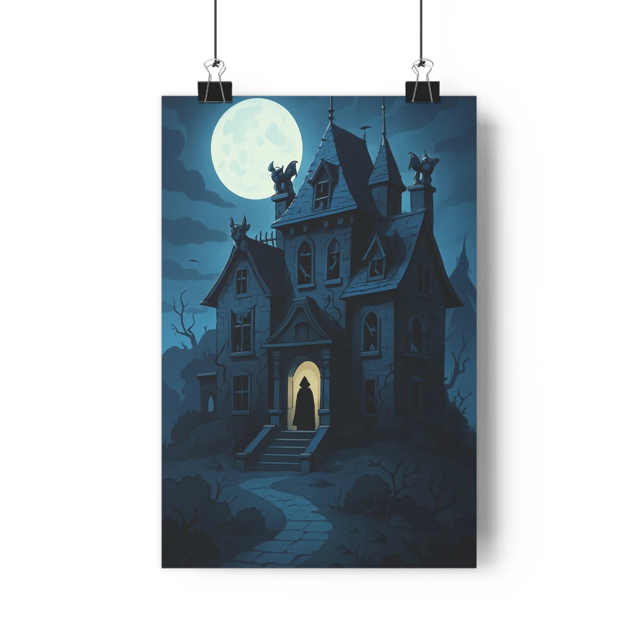 Poster décoratif gothique mystérieux sombre bleu victorien manoir horreur chambre salon 30x46 ambiance qualité