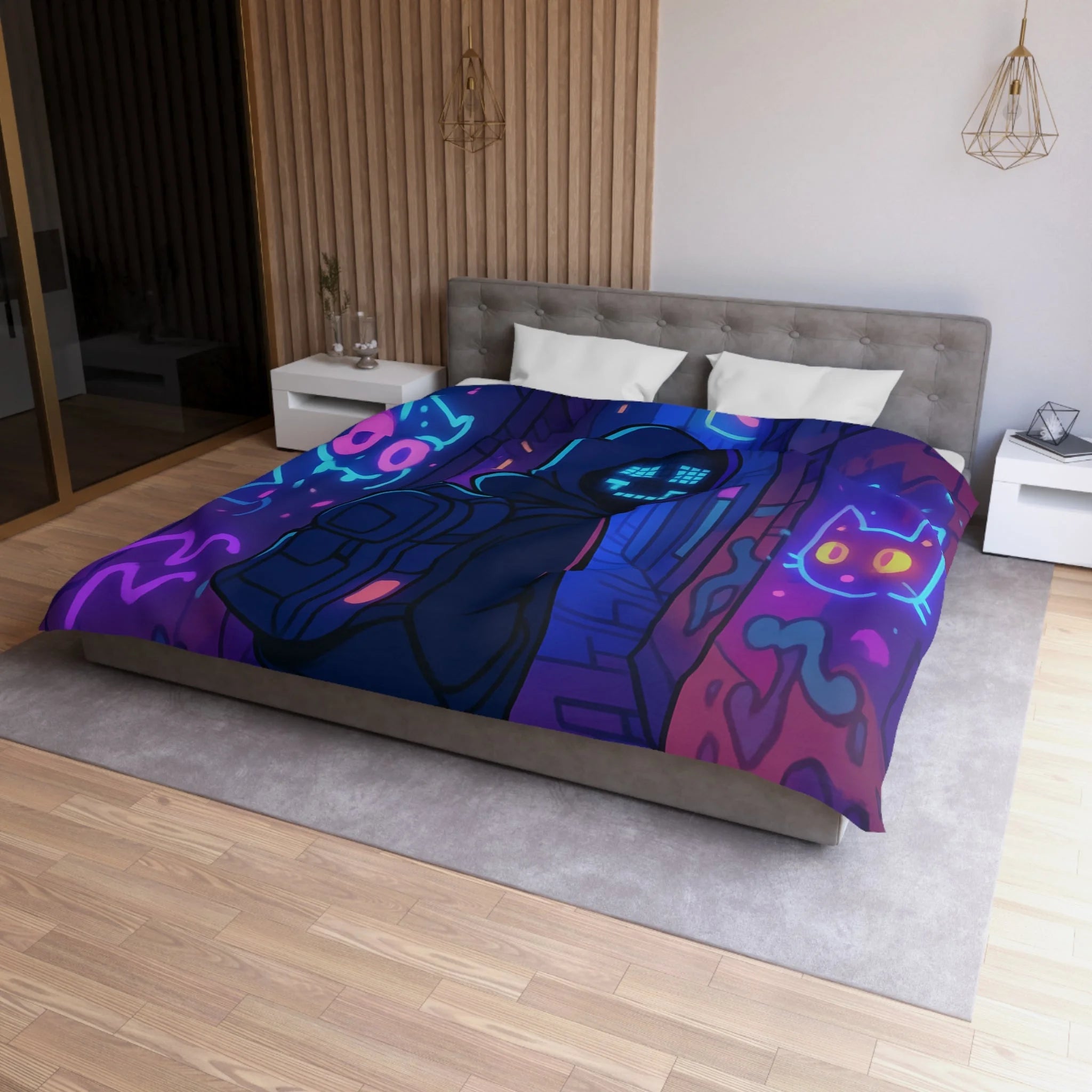 Housse de Couette Microfibre Illustration Unique Design Moderne Décoration Intérieure Raffinée