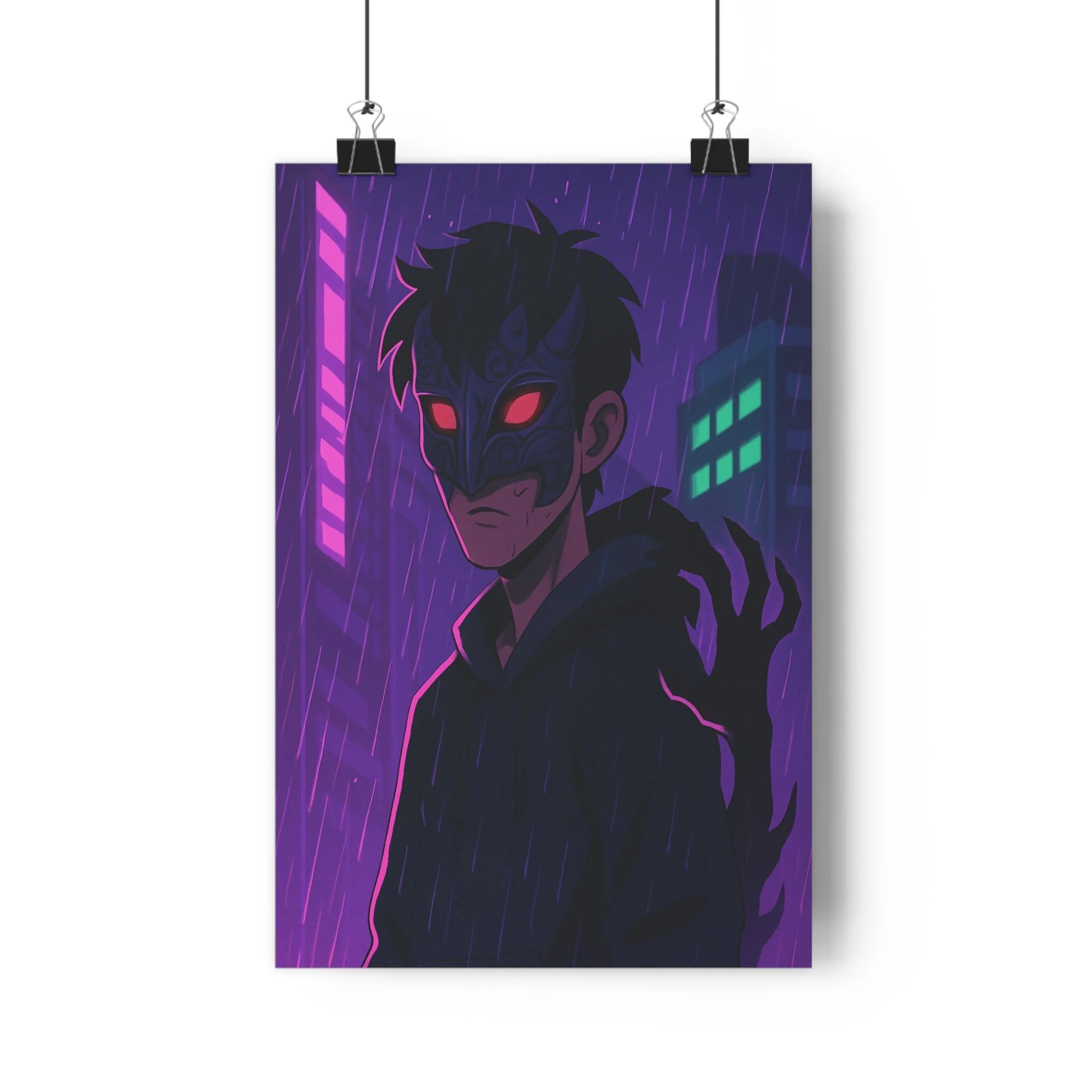 Poster décoratif sombre néon violet vert mystique dessin animé chambre espace intrigant 30x46 cm