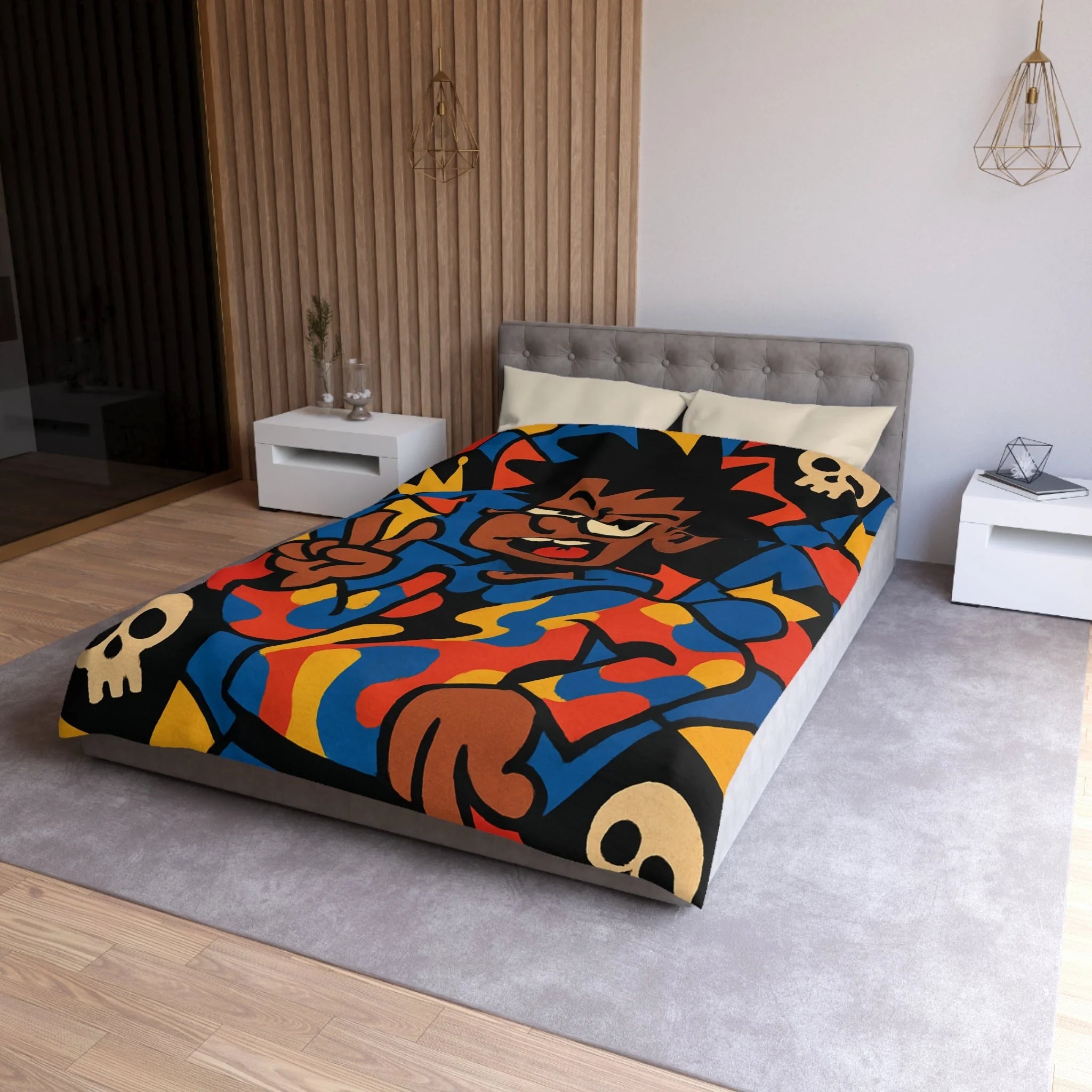 Housse de Couette Vibrante avec Motifs de Crânes et Couronnes pour Adolescents Créatifs
