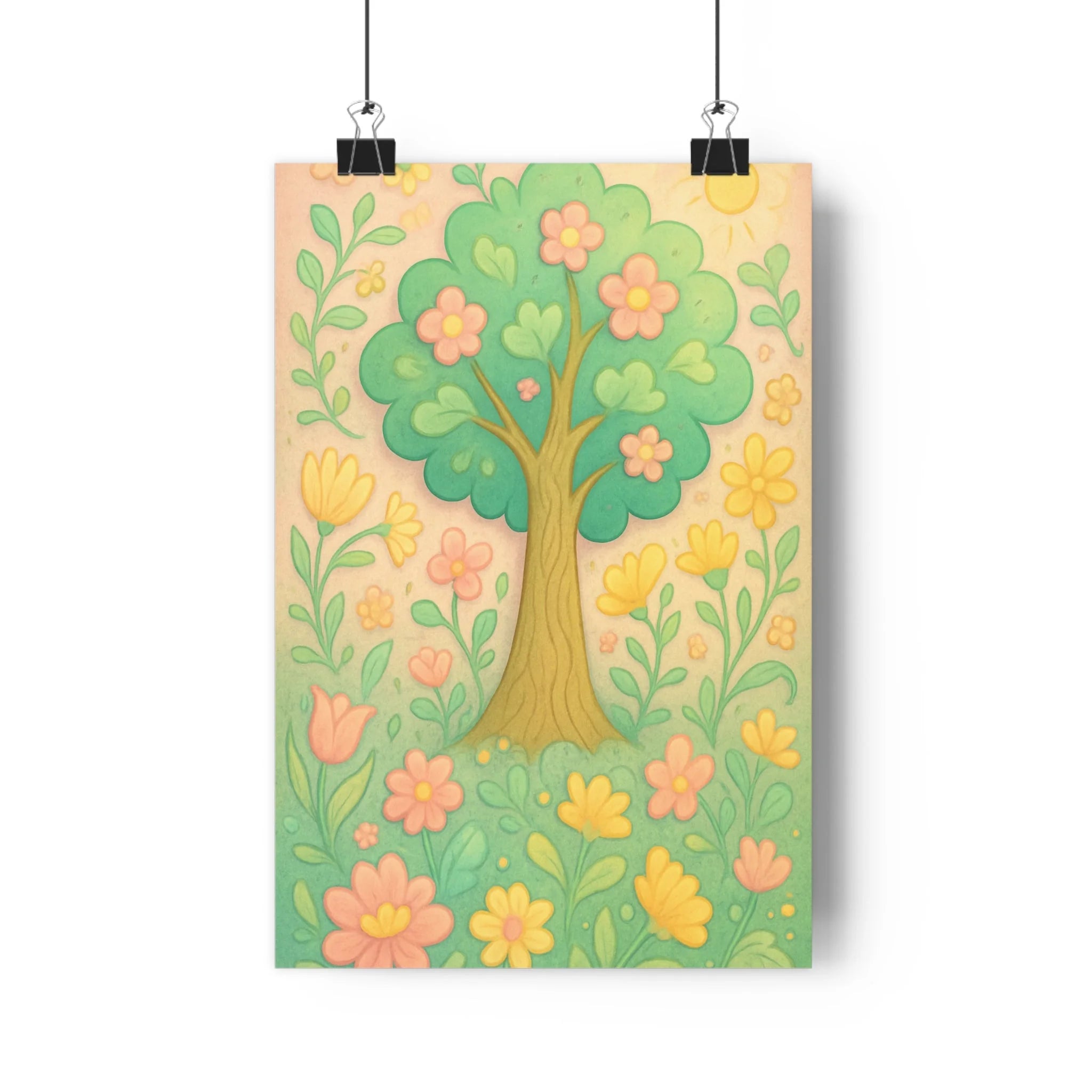 Poster décoratif art floral pastel rêveur apaisant arbre fleurs salon chambre 30x46 nature qualité