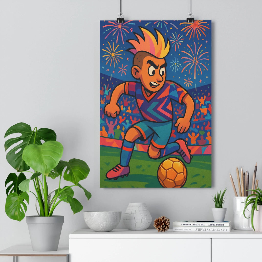 Poster décoratif cartoon football coloré énergique dynamique vibrant joyeux chambre enfant art mural festif