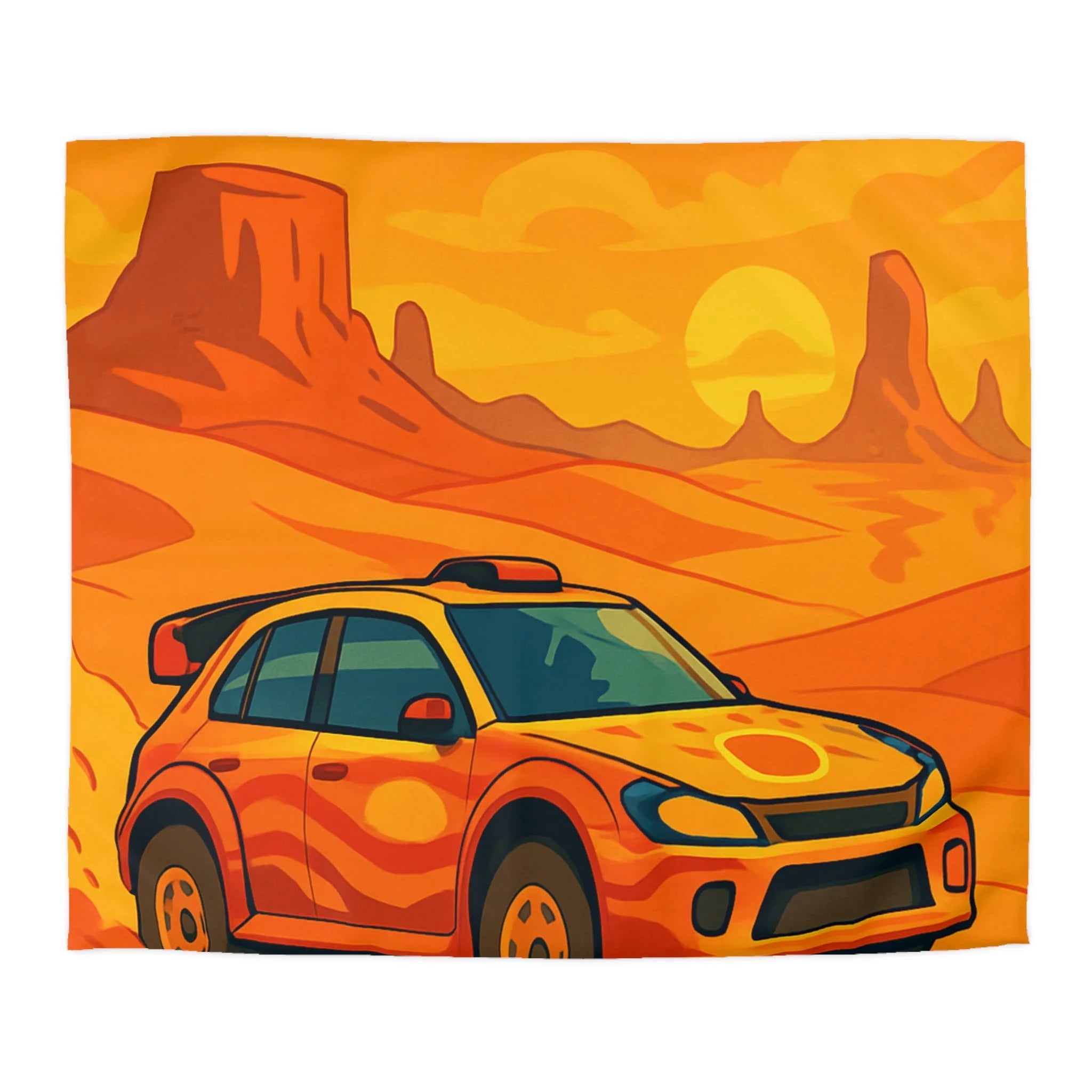 Housse de couette voiture dynamique désert orange ambiance aventure chaleur intense