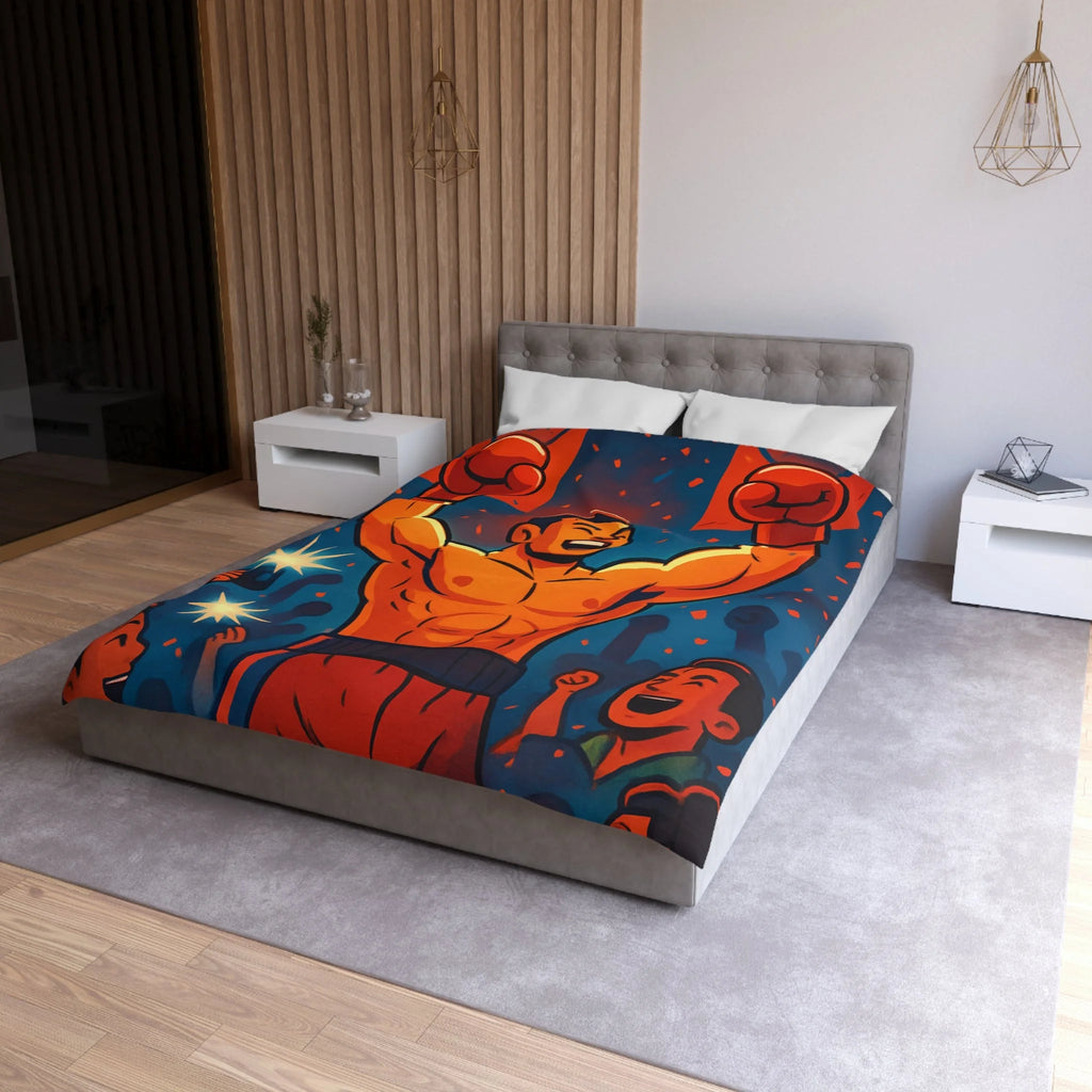 Housse de couette spectaculaire avec illustration de boxeur victorieux et public en liesse