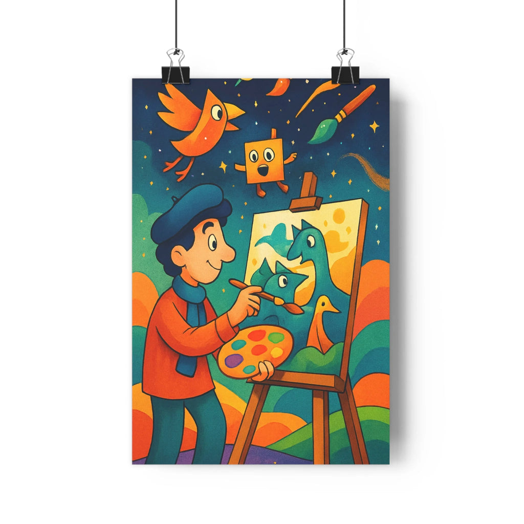 Poster décoratif artistique vibrant bleu orange vert créatif joyeux salon chambre enfant bureau magique