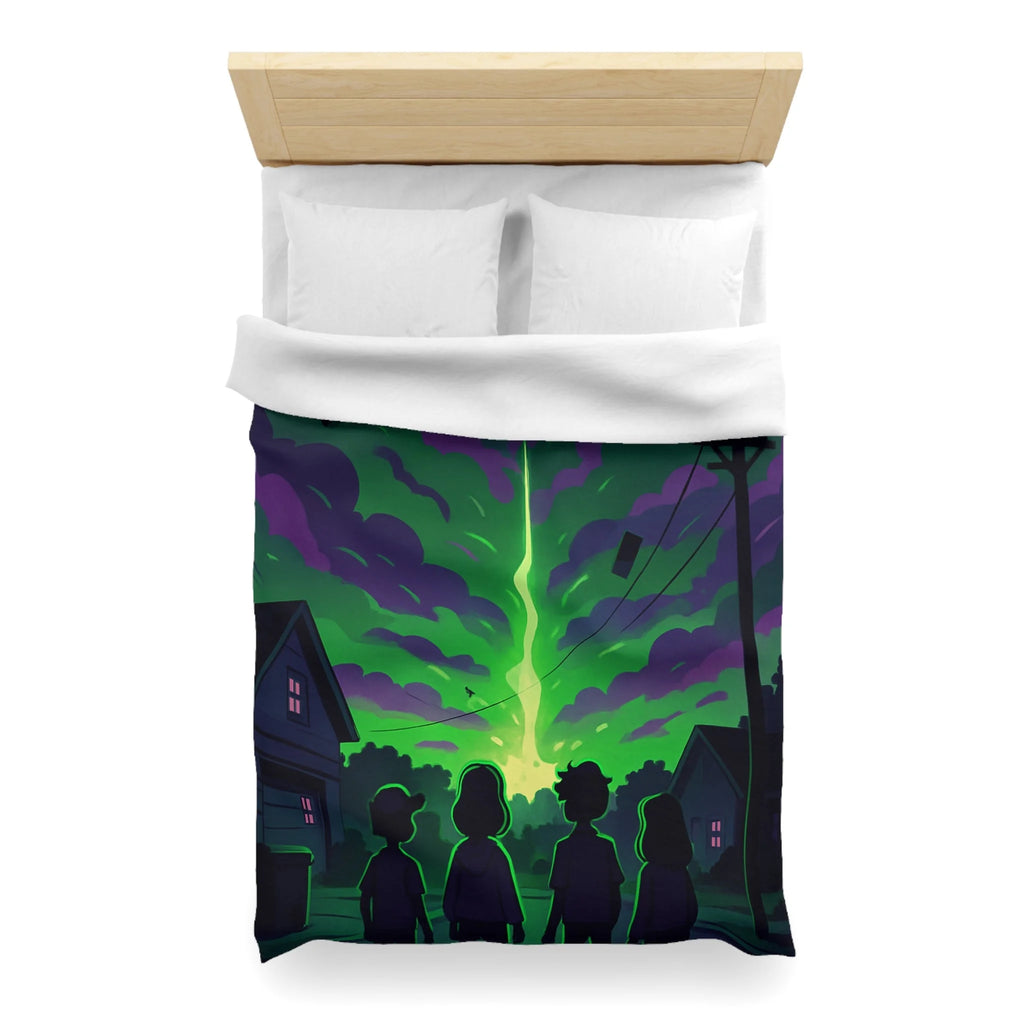 Housse de couette pour chambre avec ciel nocturne mystérieux et silhouettes d'enfants