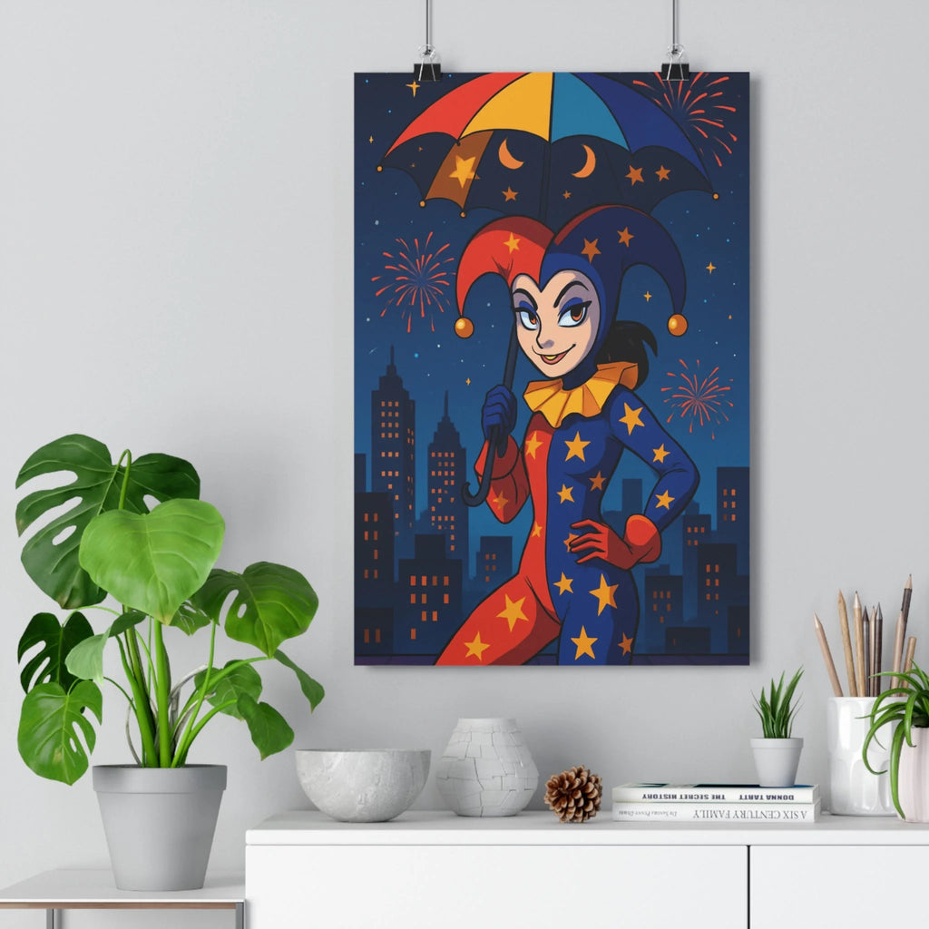 Poster décoratif anime rouge bleu nocturne joyeux salon chambre art mural festif vibrant qualité