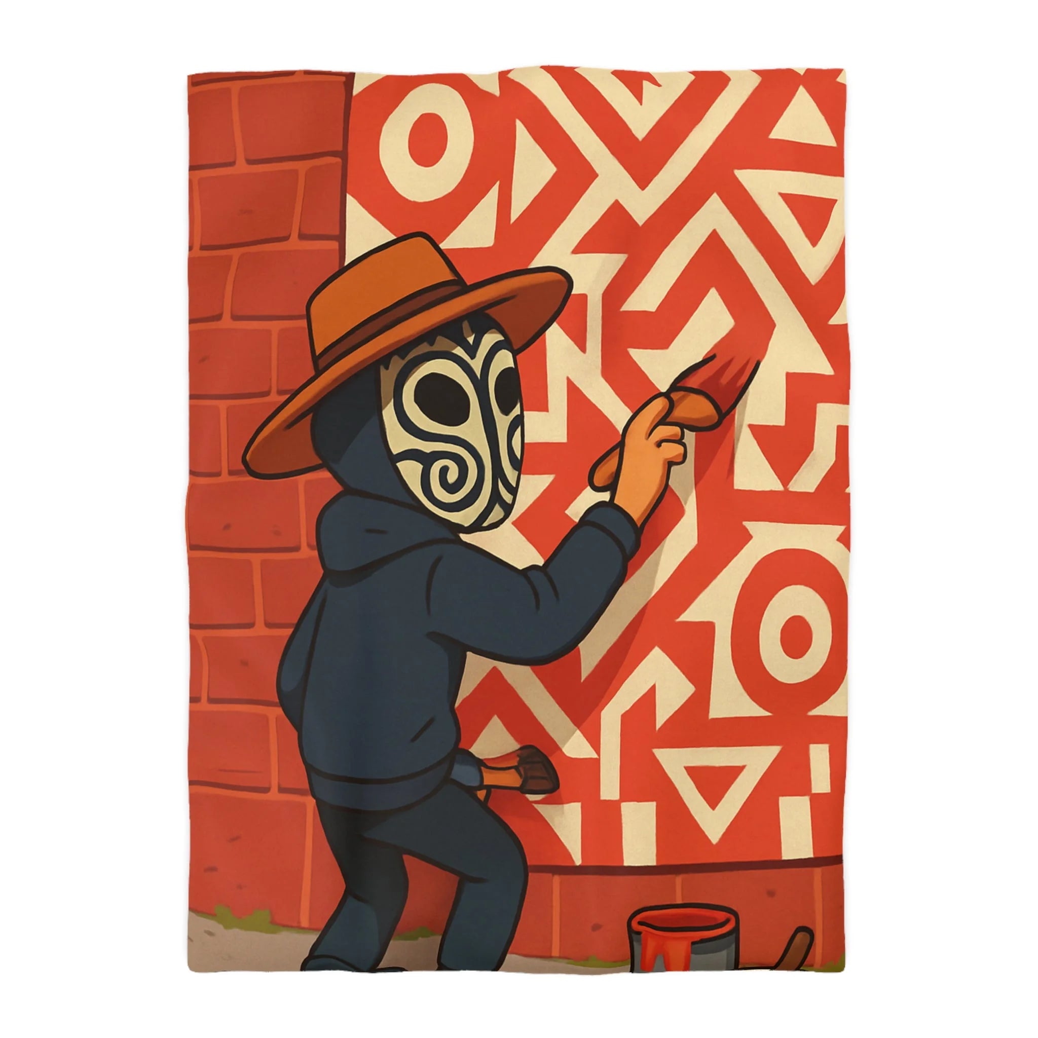 Housse de Couette Style Graffiti Masque Ethnique en Rouge et Blanc Pour Chambre Adulte