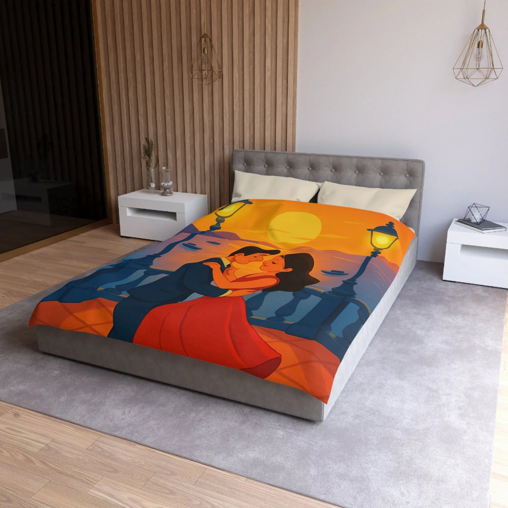 Housse de couette romantique coucher de soleil couple dansant au bord de mer