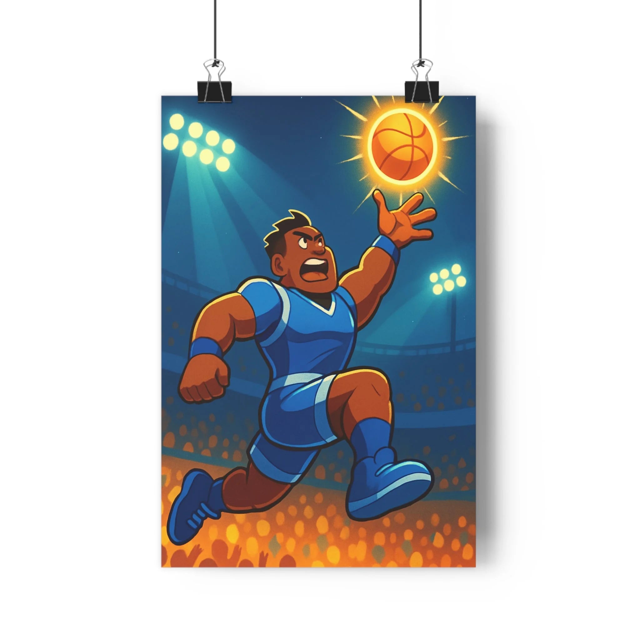 Poster décoratif cartoon basketball bleu orange dynamique sportif chambre moderne joueur aventure style lumineux