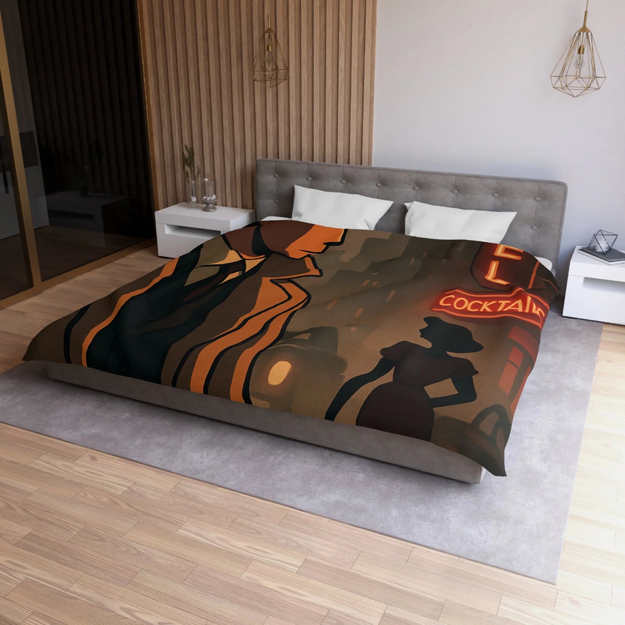 Housse de Couette Noir et Rouge, Design Rétro Vintage, Atmosphère de Film Noir