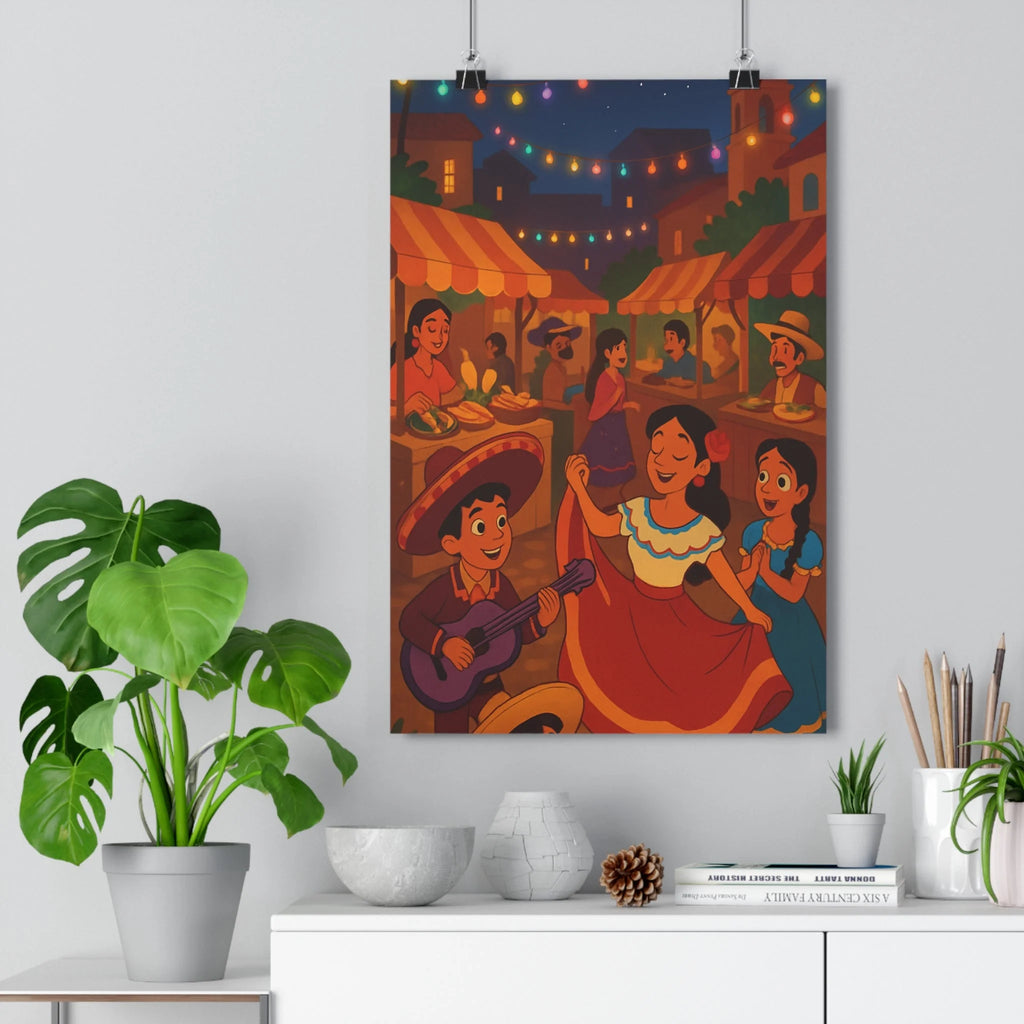 Poster décoratif cartoon festif couleurs chaudes joyeux salon chambre musique danse ambiance soirée Portugal