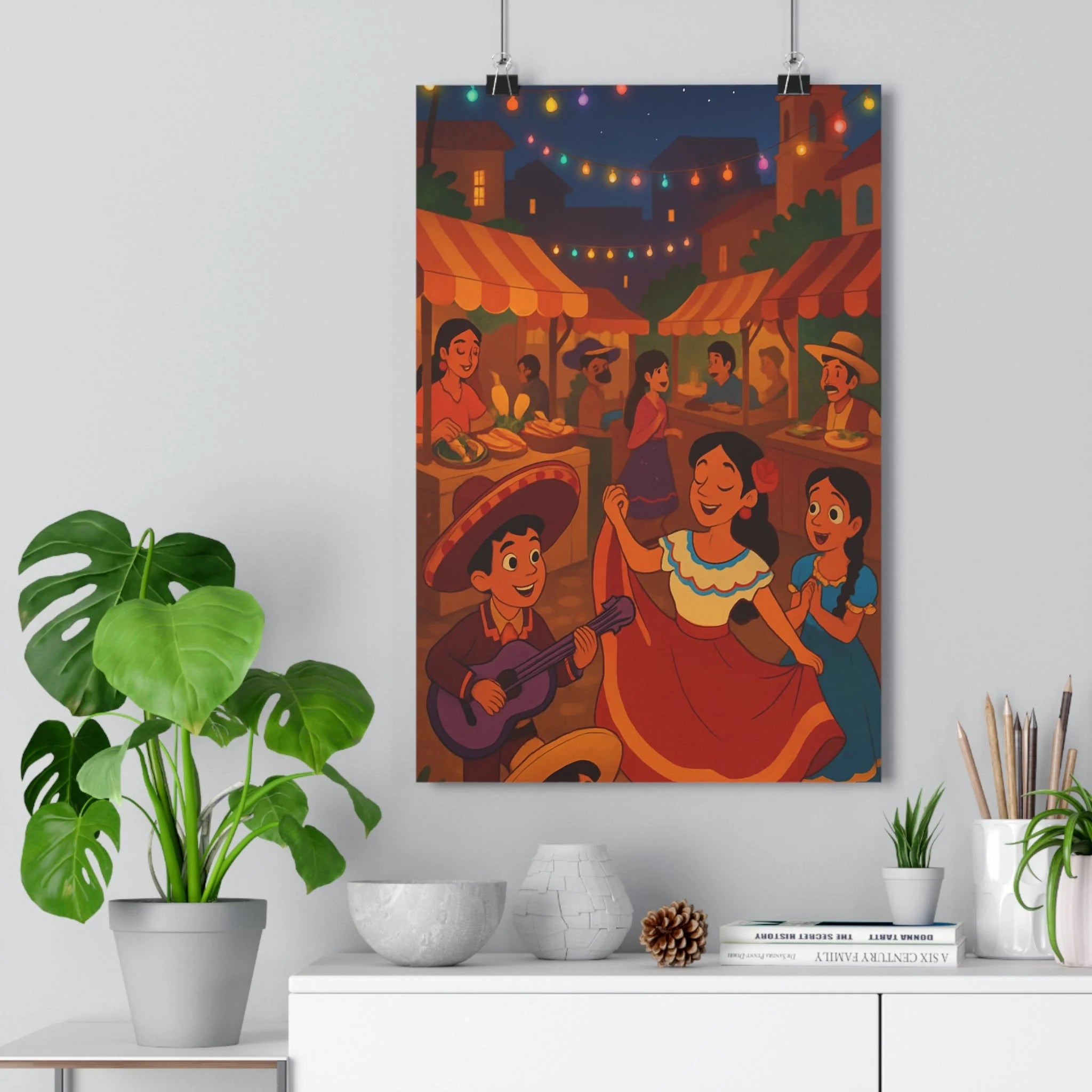 Poster décoratif cartoon festif couleurs chaudes joyeux salon chambre musique danse ambiance soirée Portugal