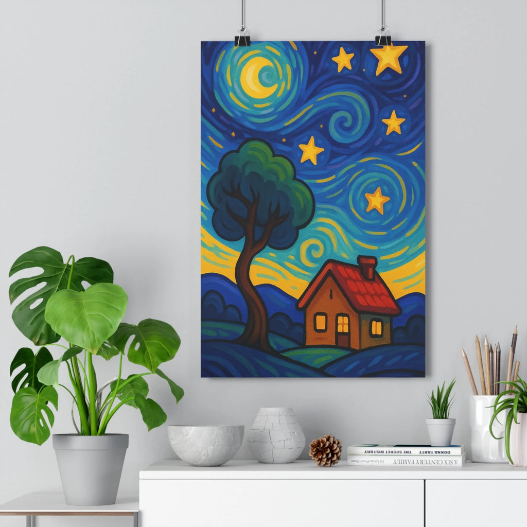Poster décoratif dessin animé bleu jaune vert joyeux chambre salon format 30x46 murale ambiance