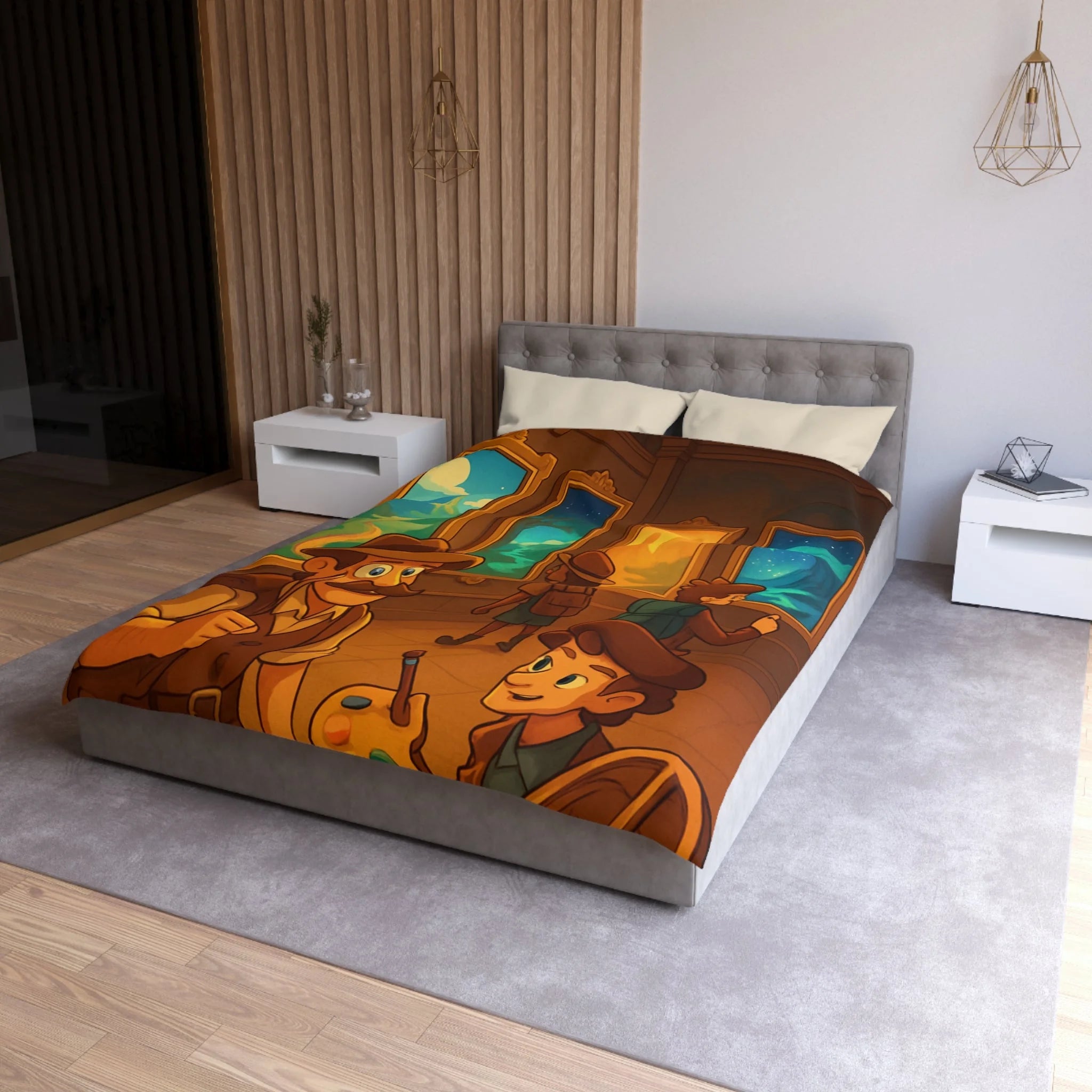 Housse de couette pour enfants avec aventure mystérieuse dans une galerie d'art