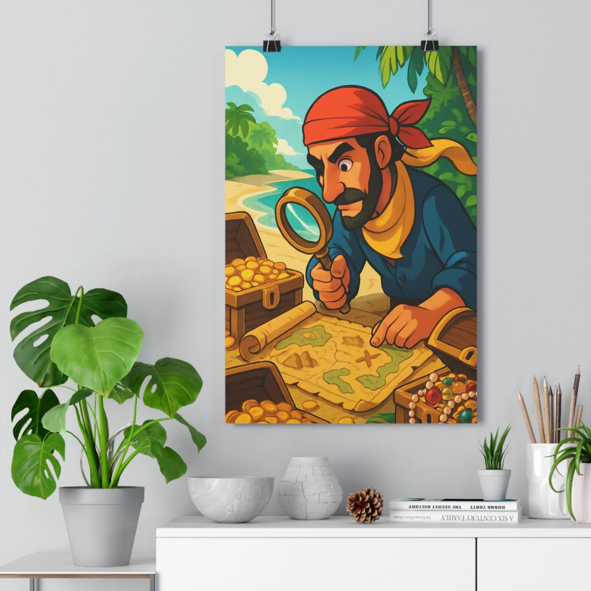 Poster décoratif aventure pirate manga bleu vert exotique enfant salon chambre carte trésor qualité