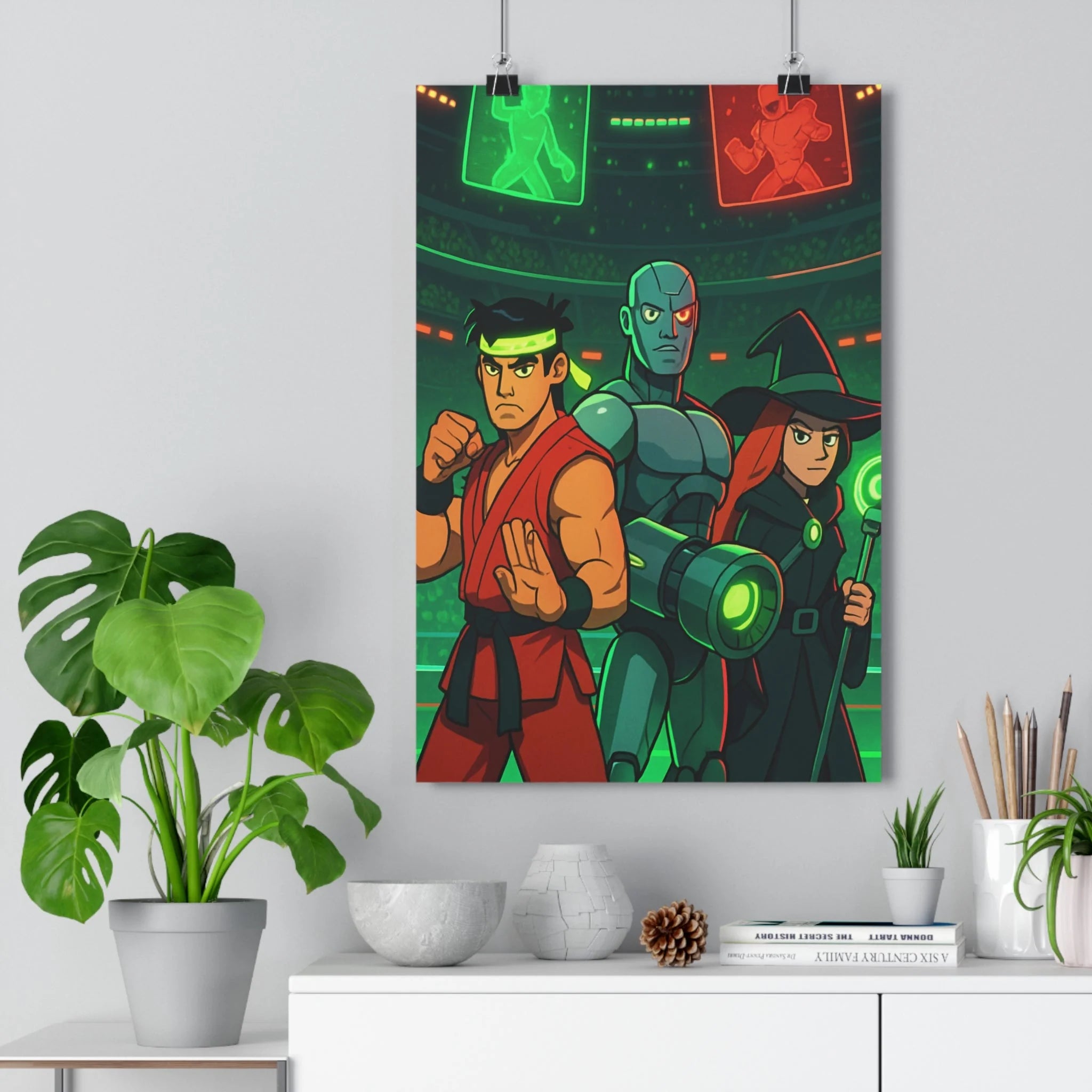 Poster décoratif futuriste rouge vert animé dynamique chambre enfant moderne design compétitif vibrant unique