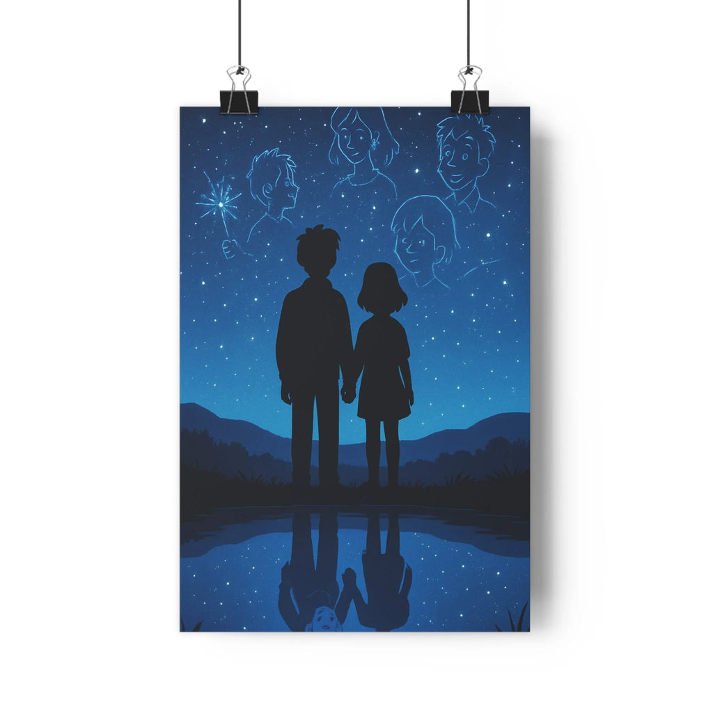 Poster décoratif conte fées bleu ciel étoilé magie enfants chambre rêveur paisible sérénité ambiance