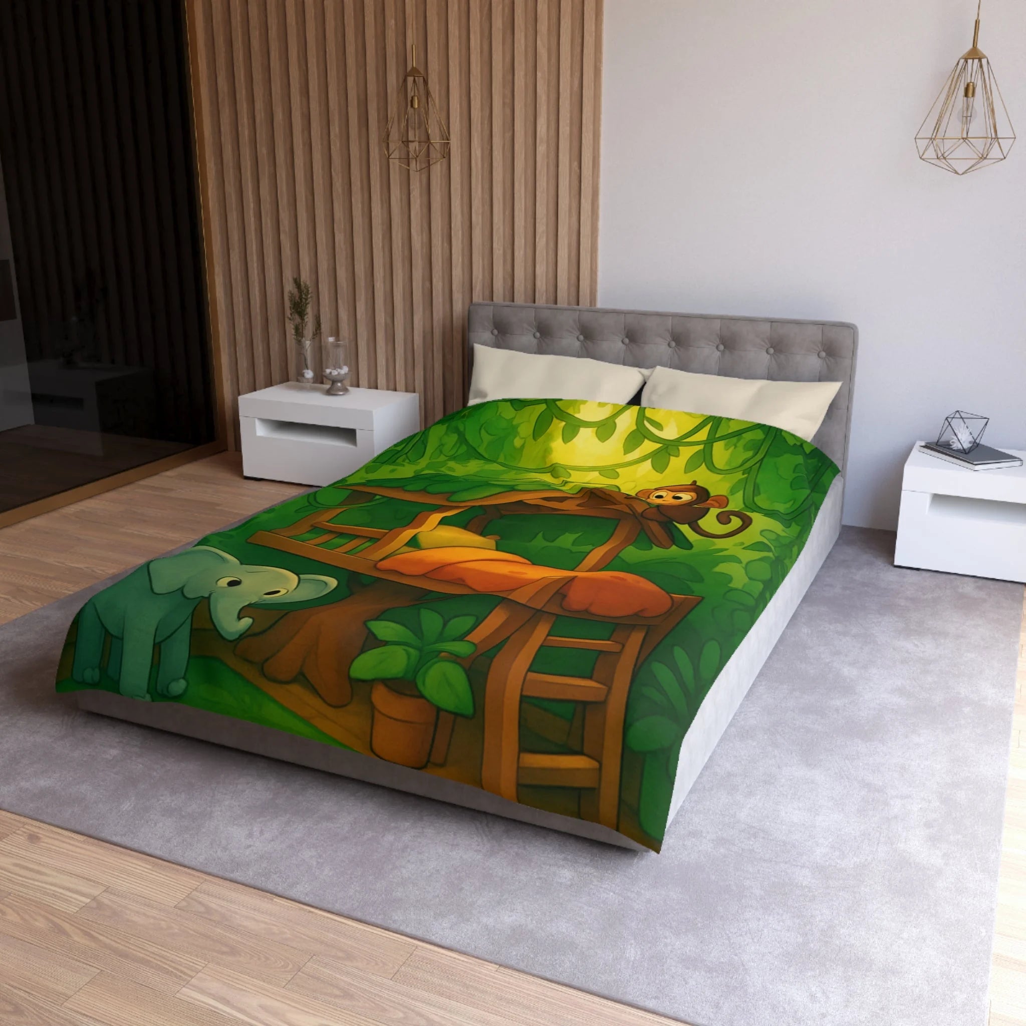 Jolie housse de couette avec animaux de la jungle pour chambre d'enfant colorée