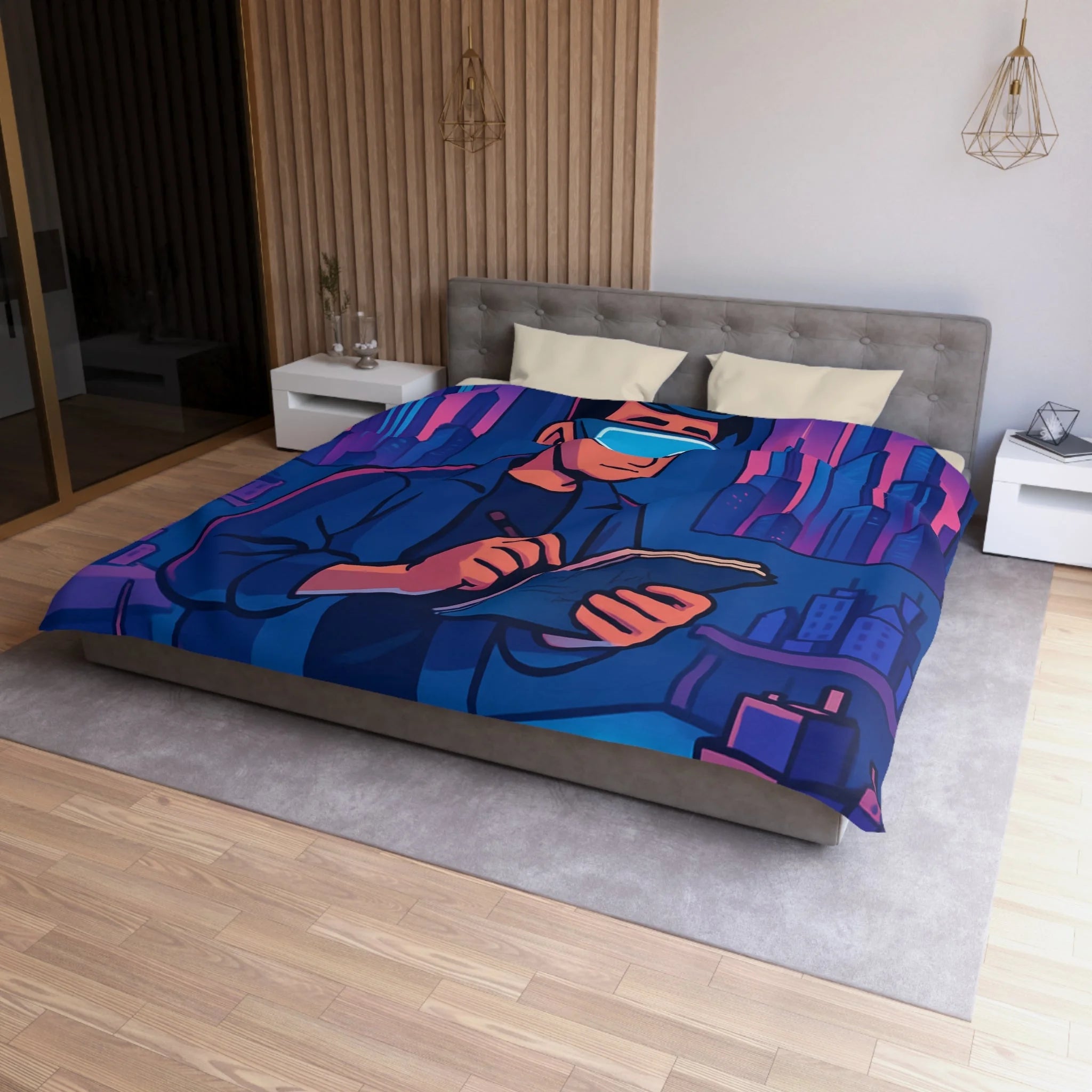 Housse de Couette Microfibre Illustration Unique Design Moderne Décoration Intérieure Raffinée